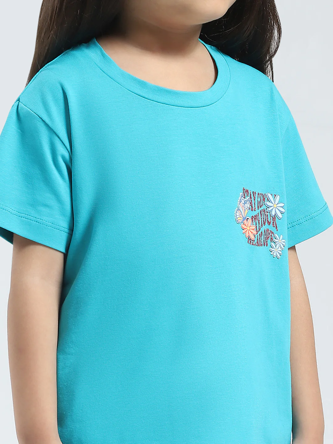 Girls Blue Solid Round Neck Half Sleeve Top - Image 7