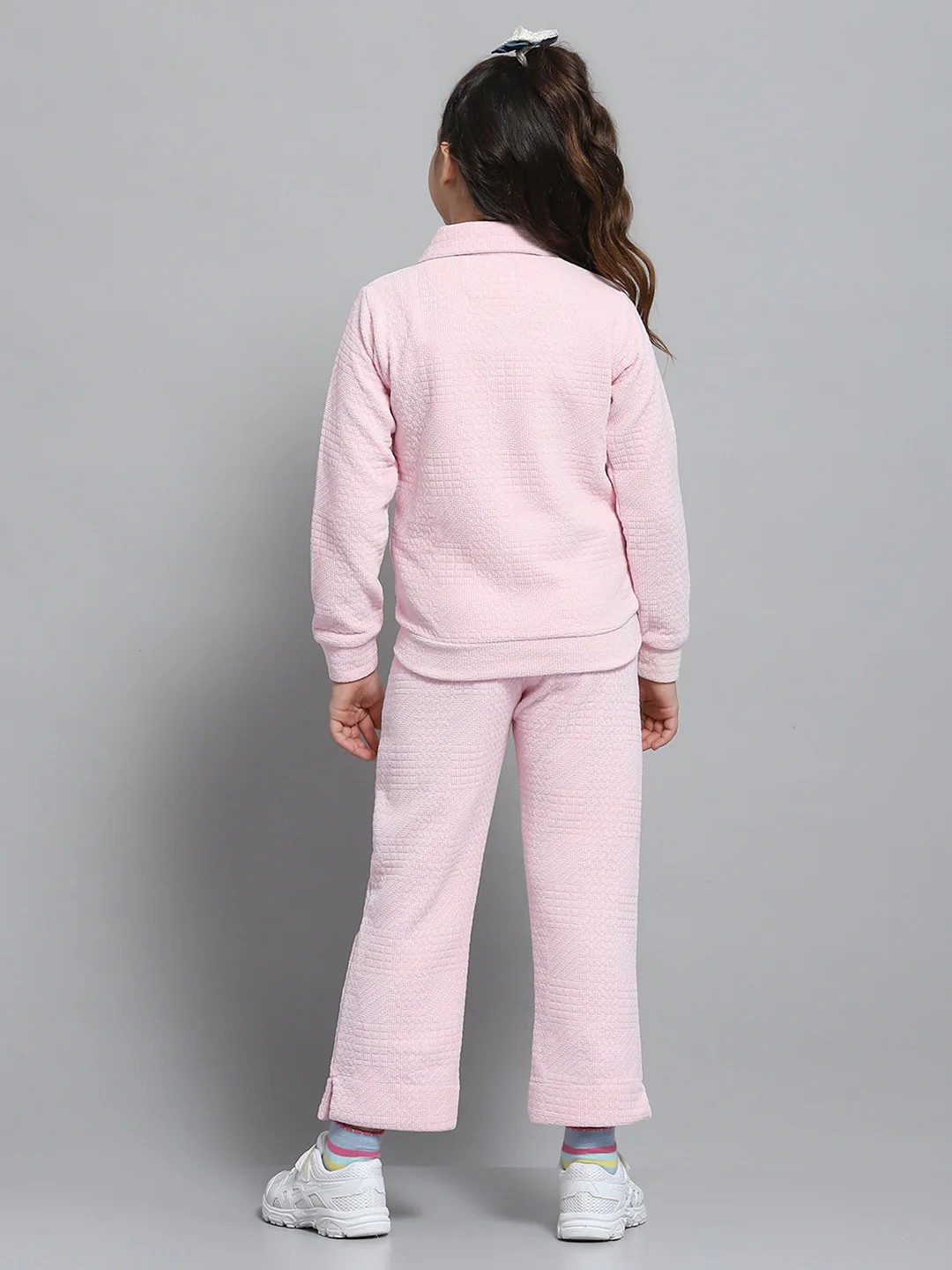 Girls Pink Self Design Collar Full Sleeve Cords Set - Image 5