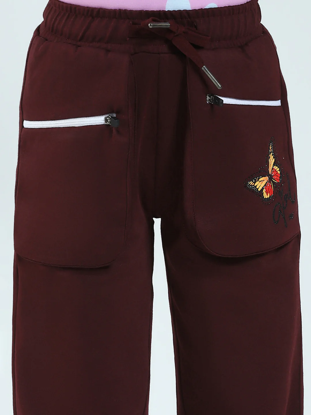Girls Burgundy Solid Regular Fit Lower - Image 6