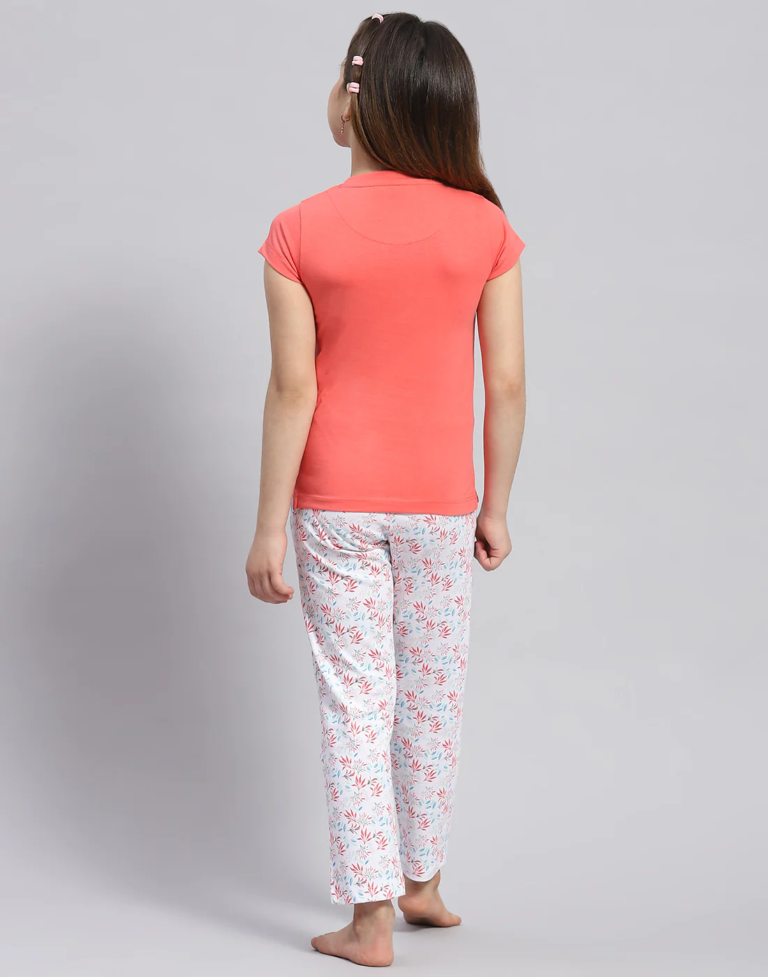 Girls Coral Printed Round Neck Half Sleeve Lower Set - Image 5