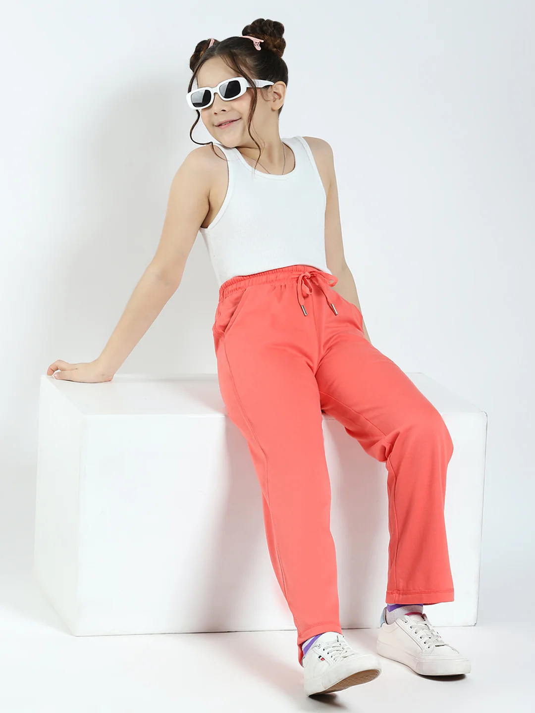 Girls Coral Solid Regular Fit Lower - Image 2