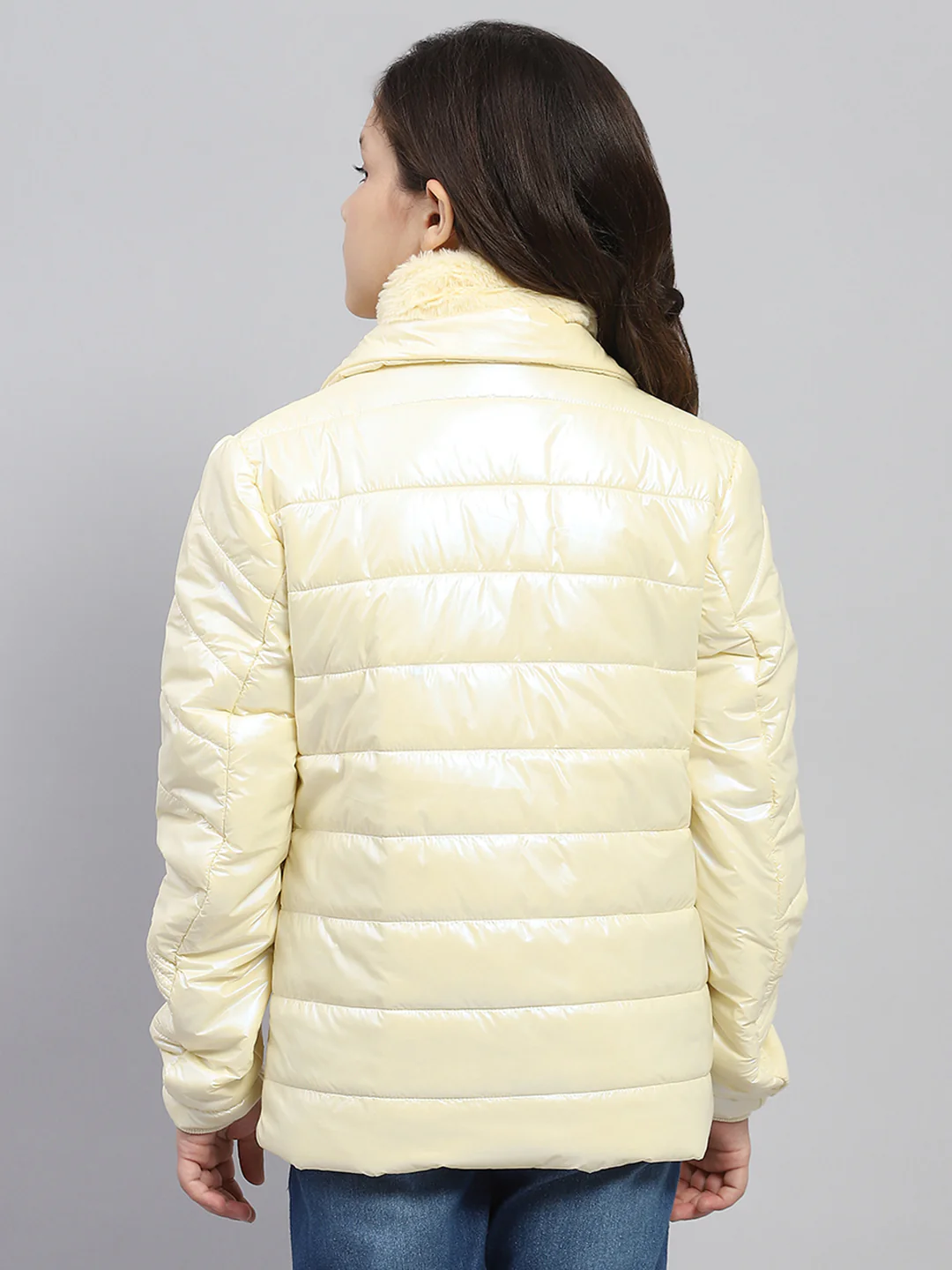 Girls Cream Solid Collar Full Sleeve Reversible Jacket - Image 5