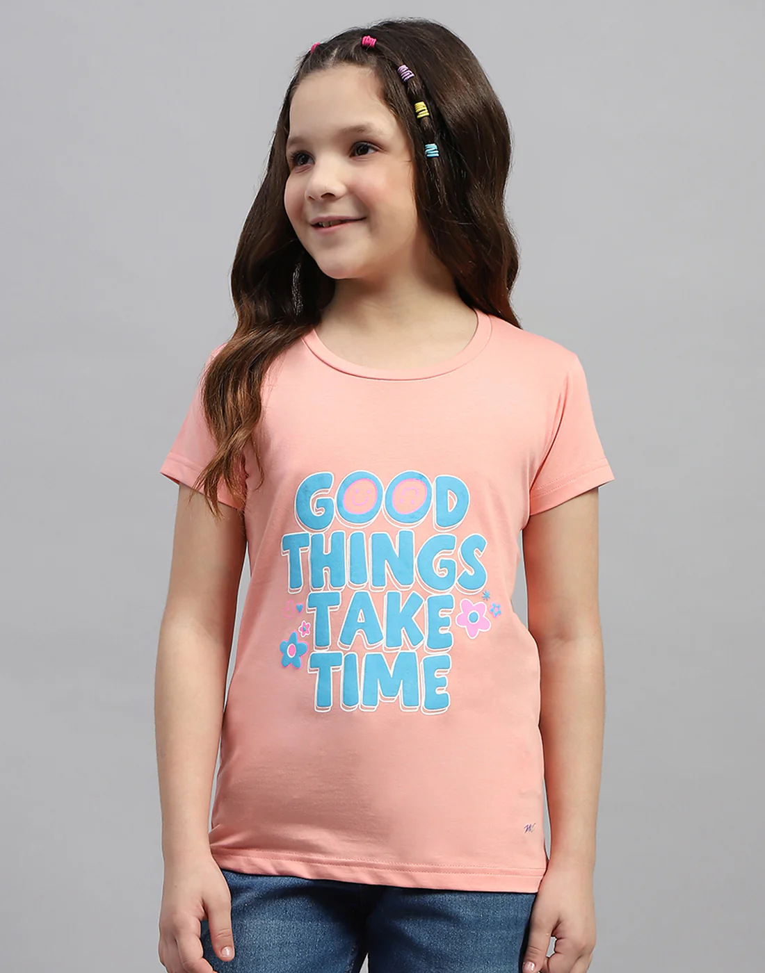Girls Green & Peach Printed Round Neck Half Sleeve T-Shirt (Pack of 2) - Image 3