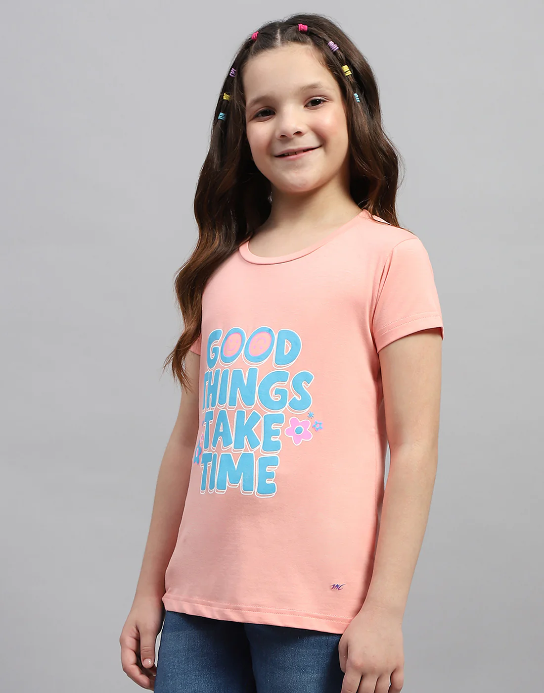 Girls Green & Peach Printed Round Neck Half Sleeve T-Shirt (Pack of 2) - Image 4