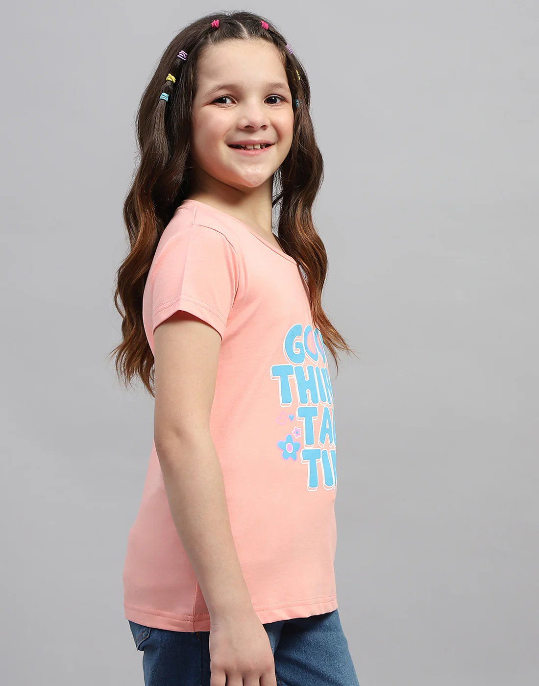 Girls Green & Peach Printed Round Neck Half Sleeve T-Shirt (Pack of 2) - Image 5