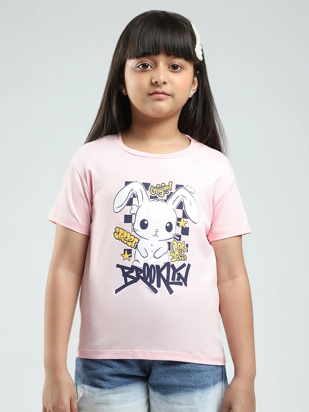 Girls Green & Pink Printed Round Neck Half Sleeve Top 2Pc Set - Image 3