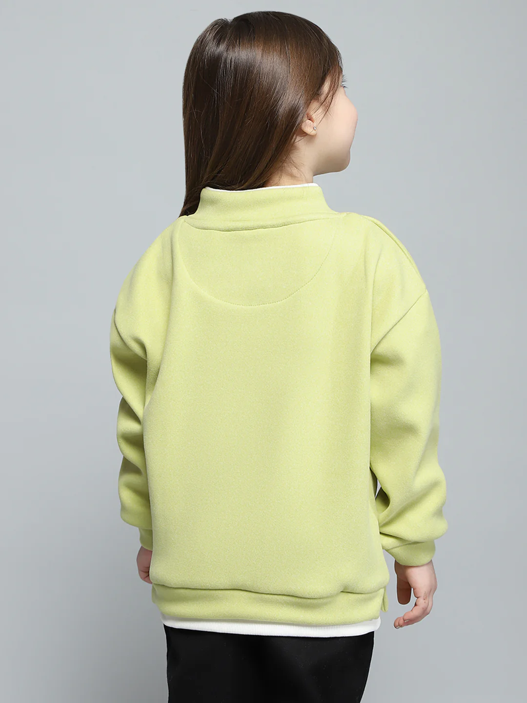 Girls Green Printed Band Collar Full Sleeve Sweatshirt - Image 5