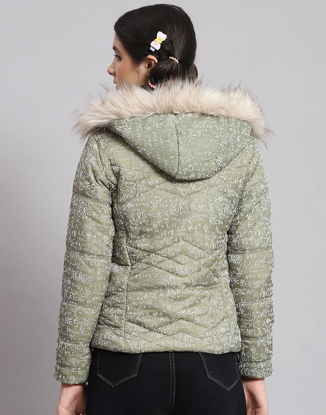 Girls Green Printed Hooded Full Sleeve Girls Jacket - Image 5