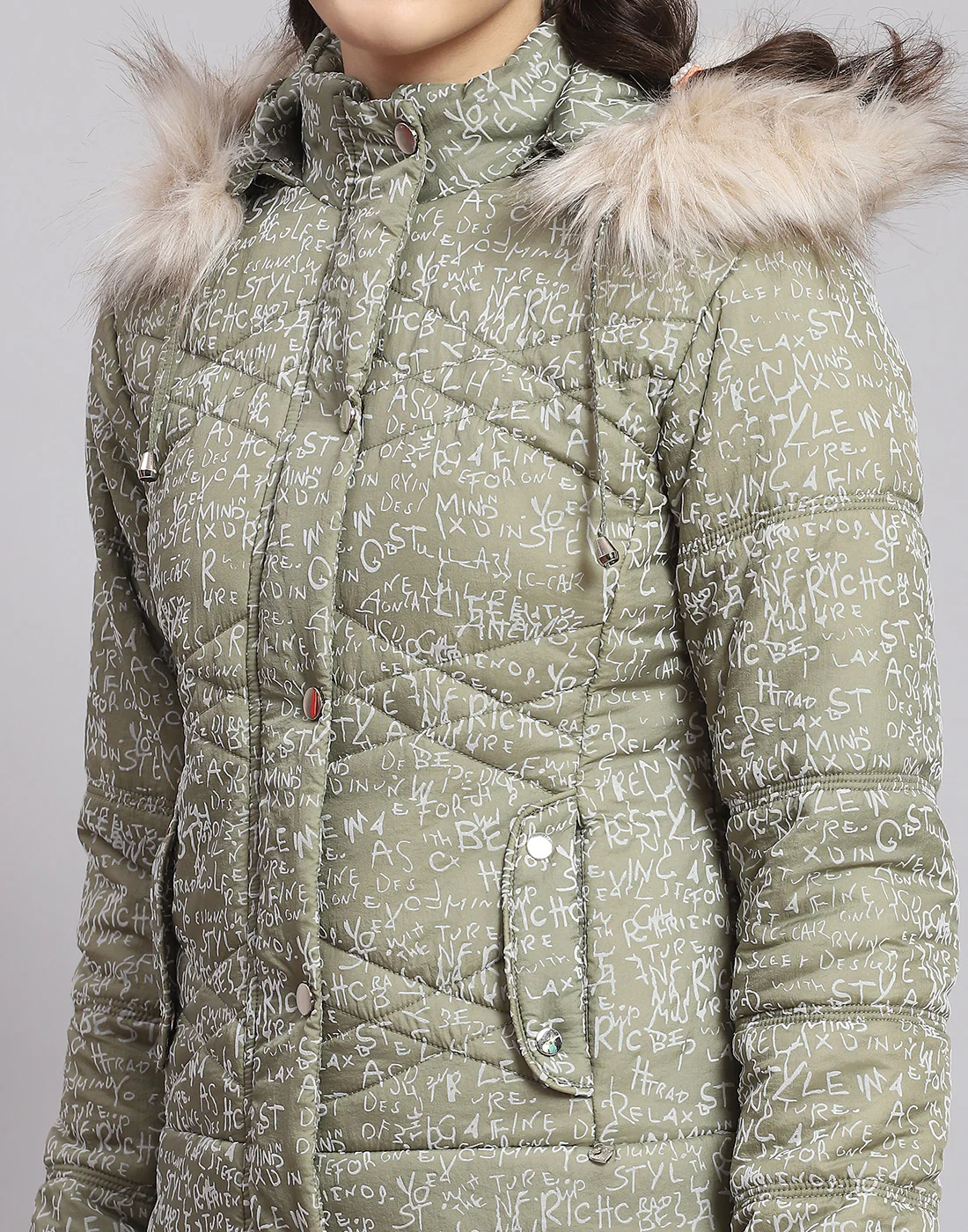 Girls Green Printed Hooded Full Sleeve Girls Jacket - Image 6
