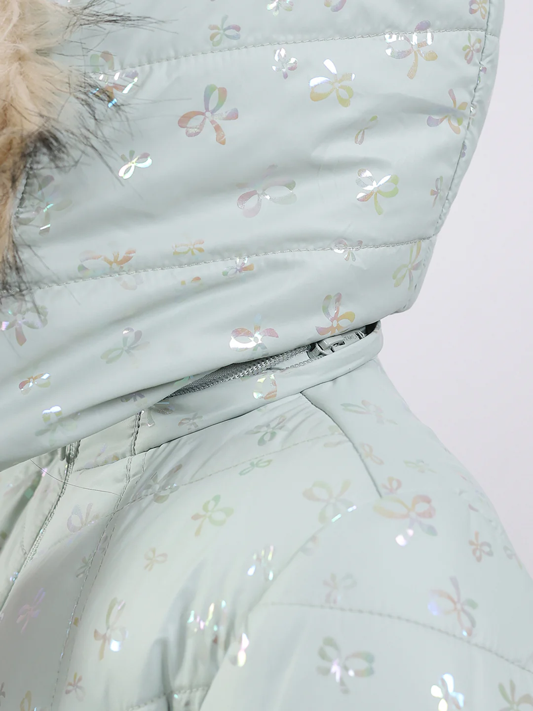 Girls Green Printed Hooded Full Sleeve Jacket - Image 8