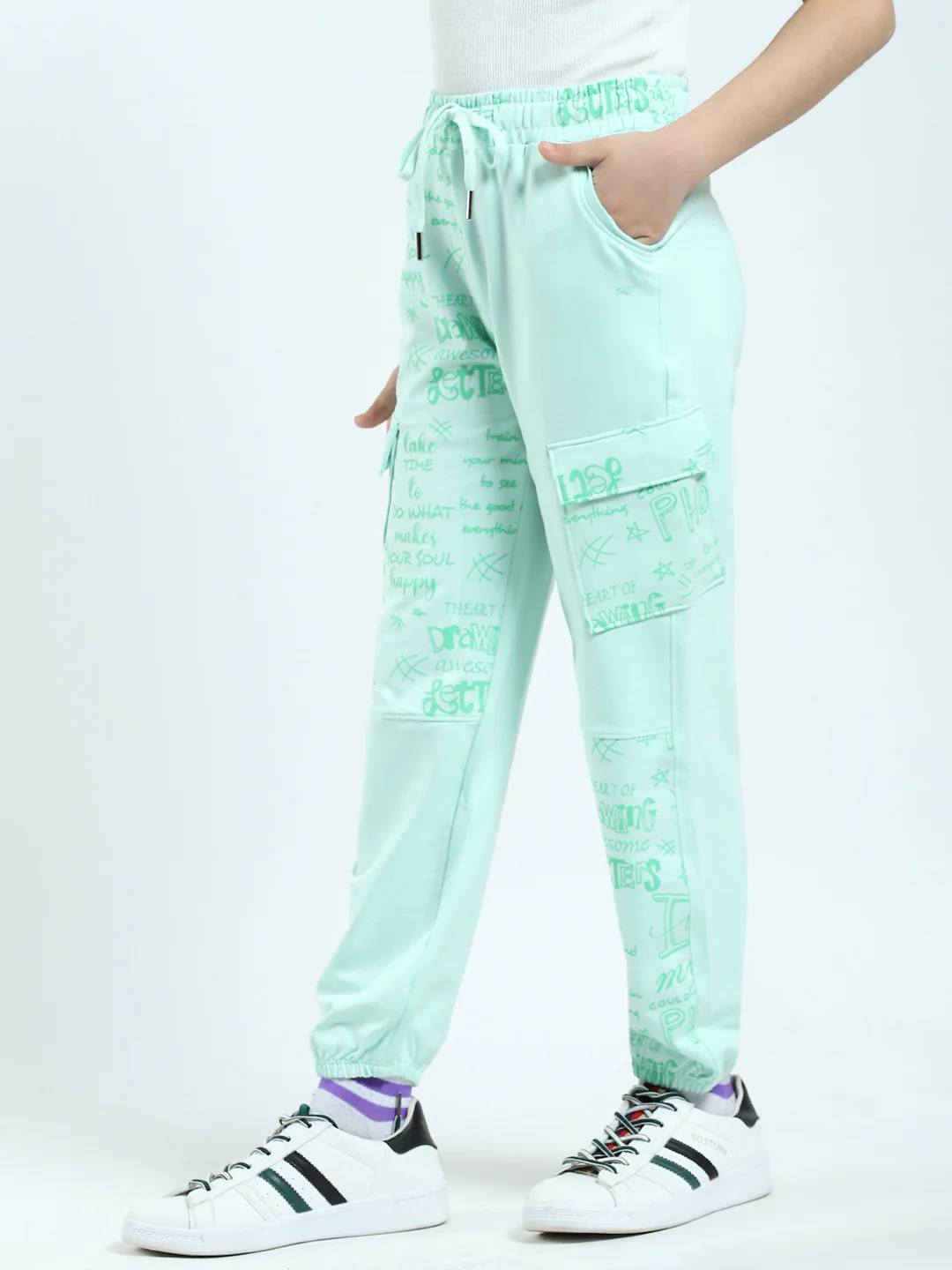 Girls Green Printed Regular Fit Lower - Image 3