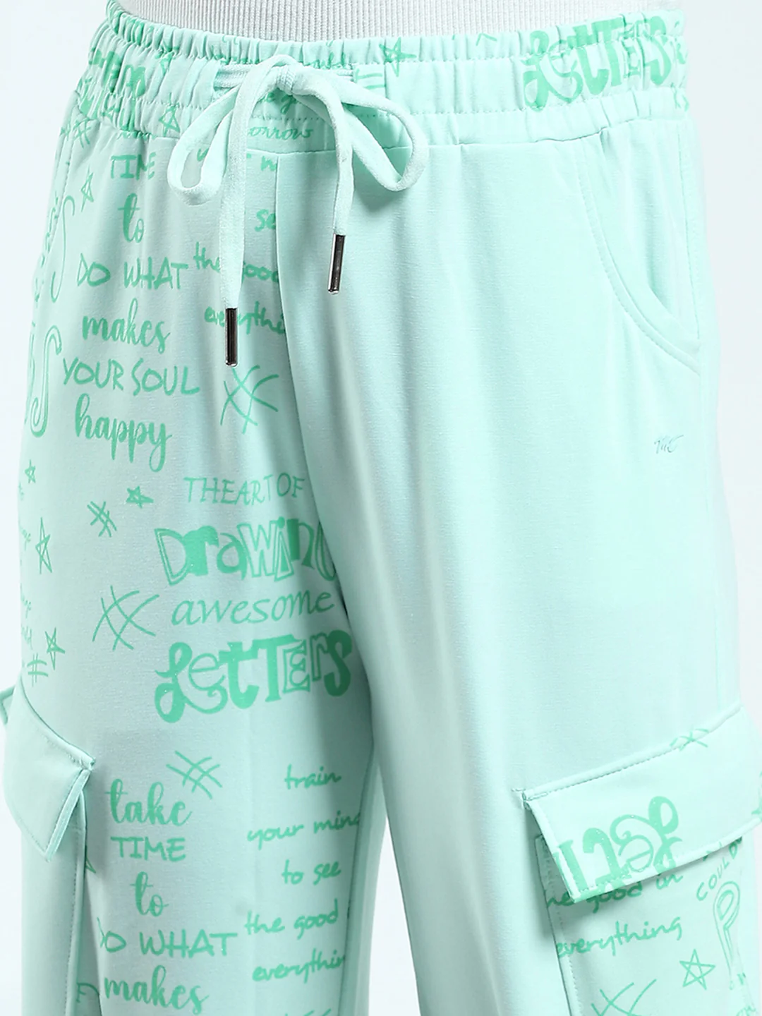 Girls Green Printed Regular Fit Lower - Image 6