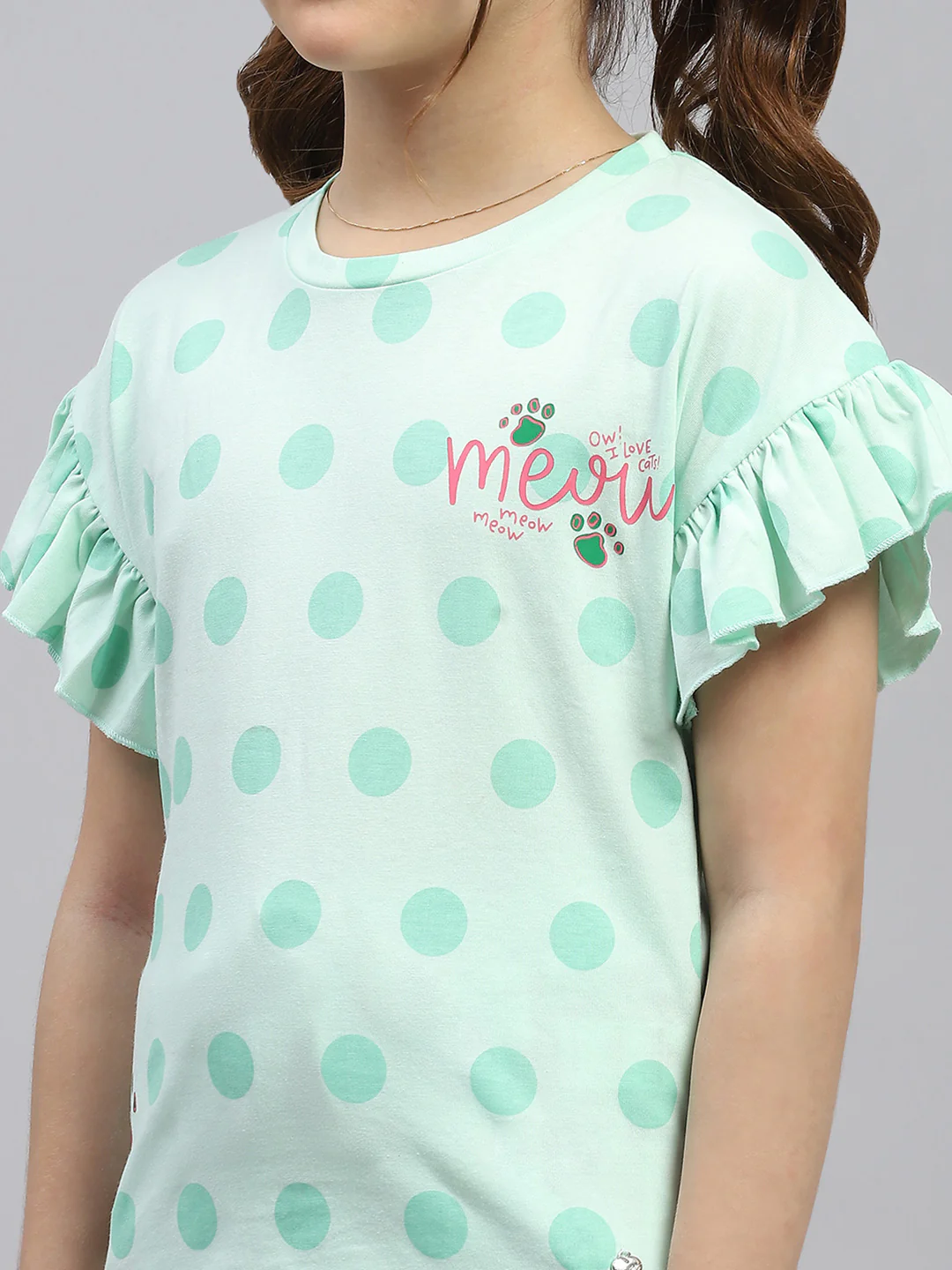 Girls Green Printed Regular Fit Lower Set - Image 7