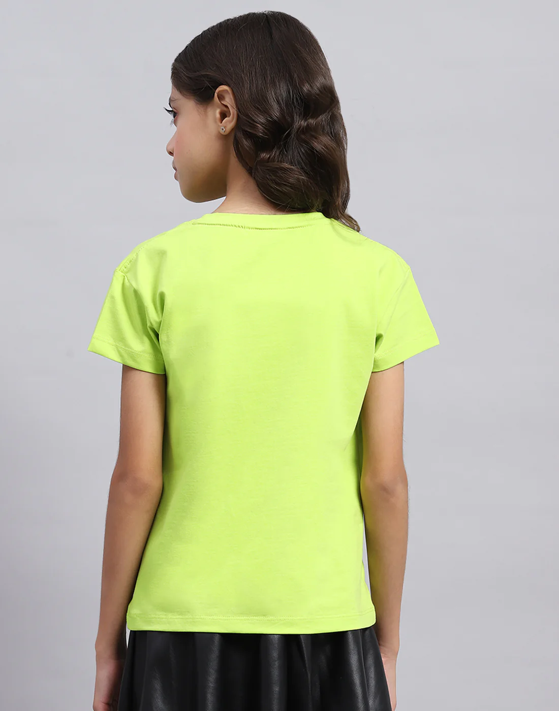 Girls Green Printed Round Neck Half Sleeve Top - Image 5