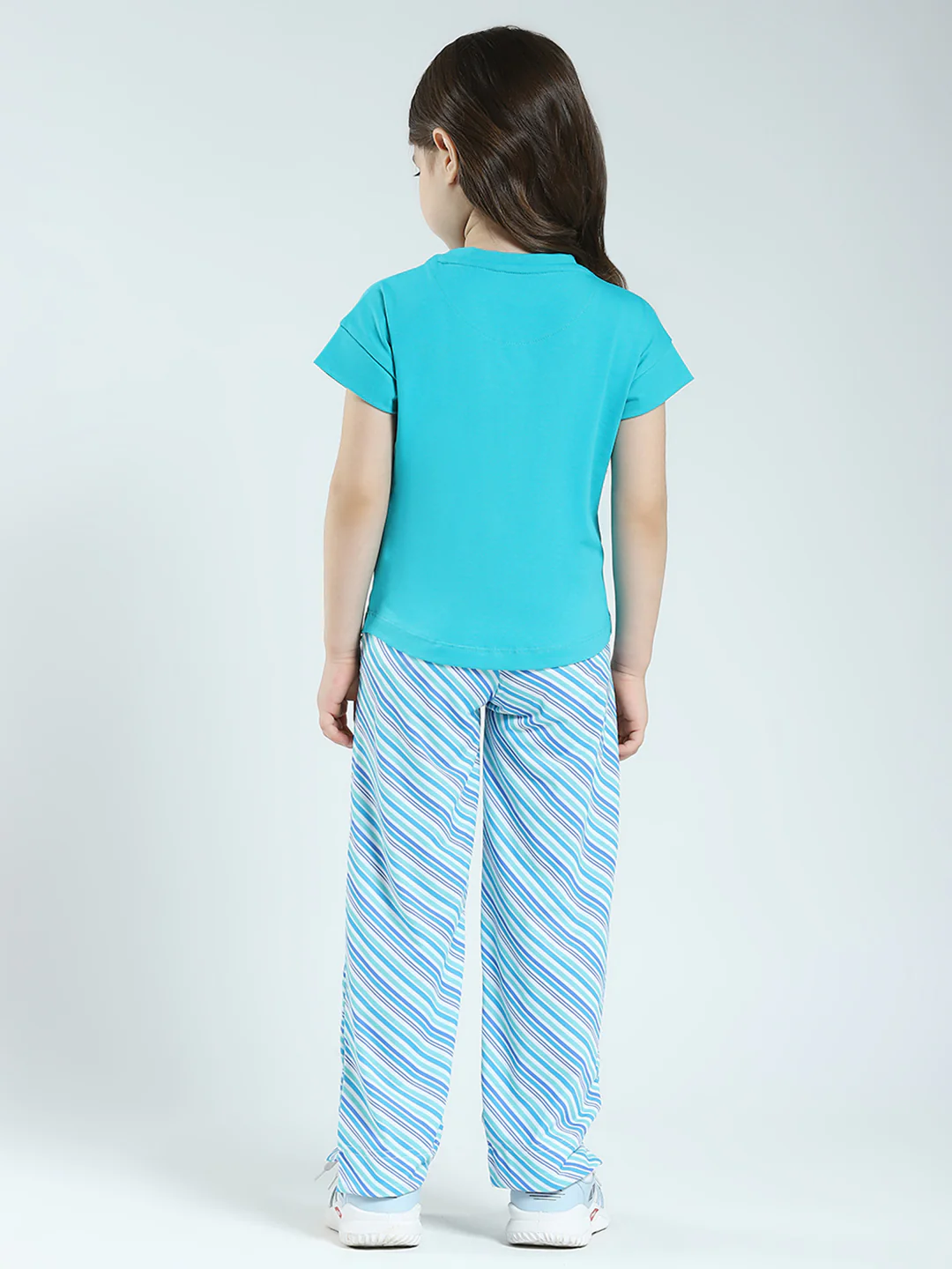 Girls Green Printed Round Neck Half Sleeve Lower Set - Image 5