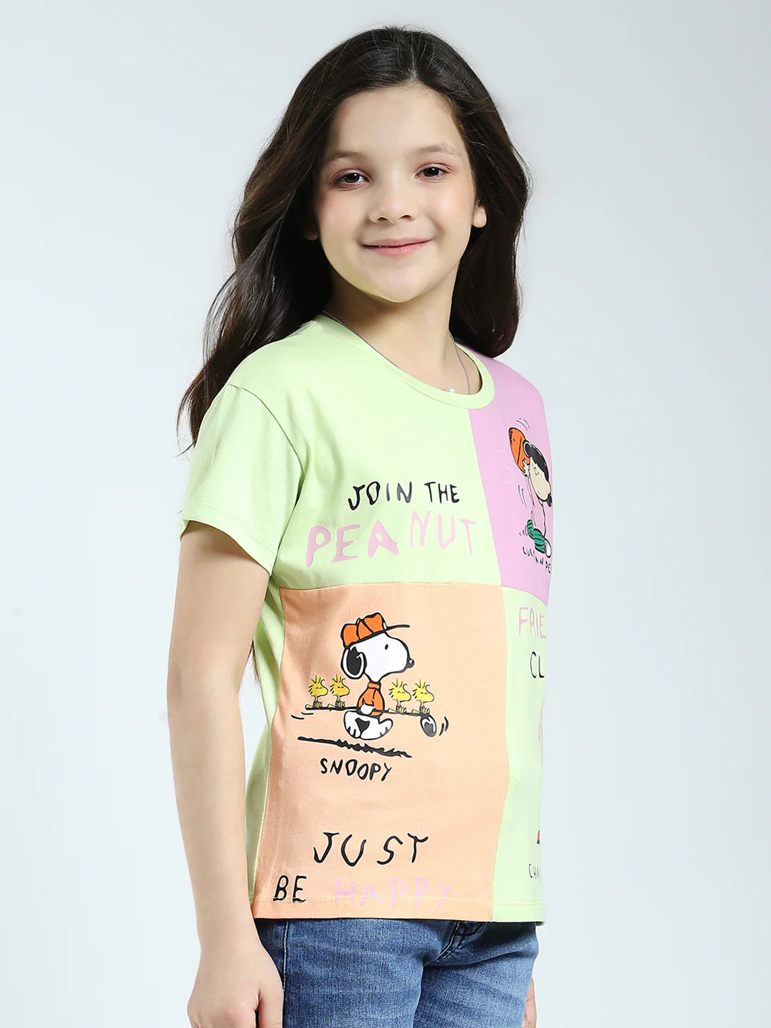 Girls Green Printed Round Neck Half Sleeve Top - Image 4