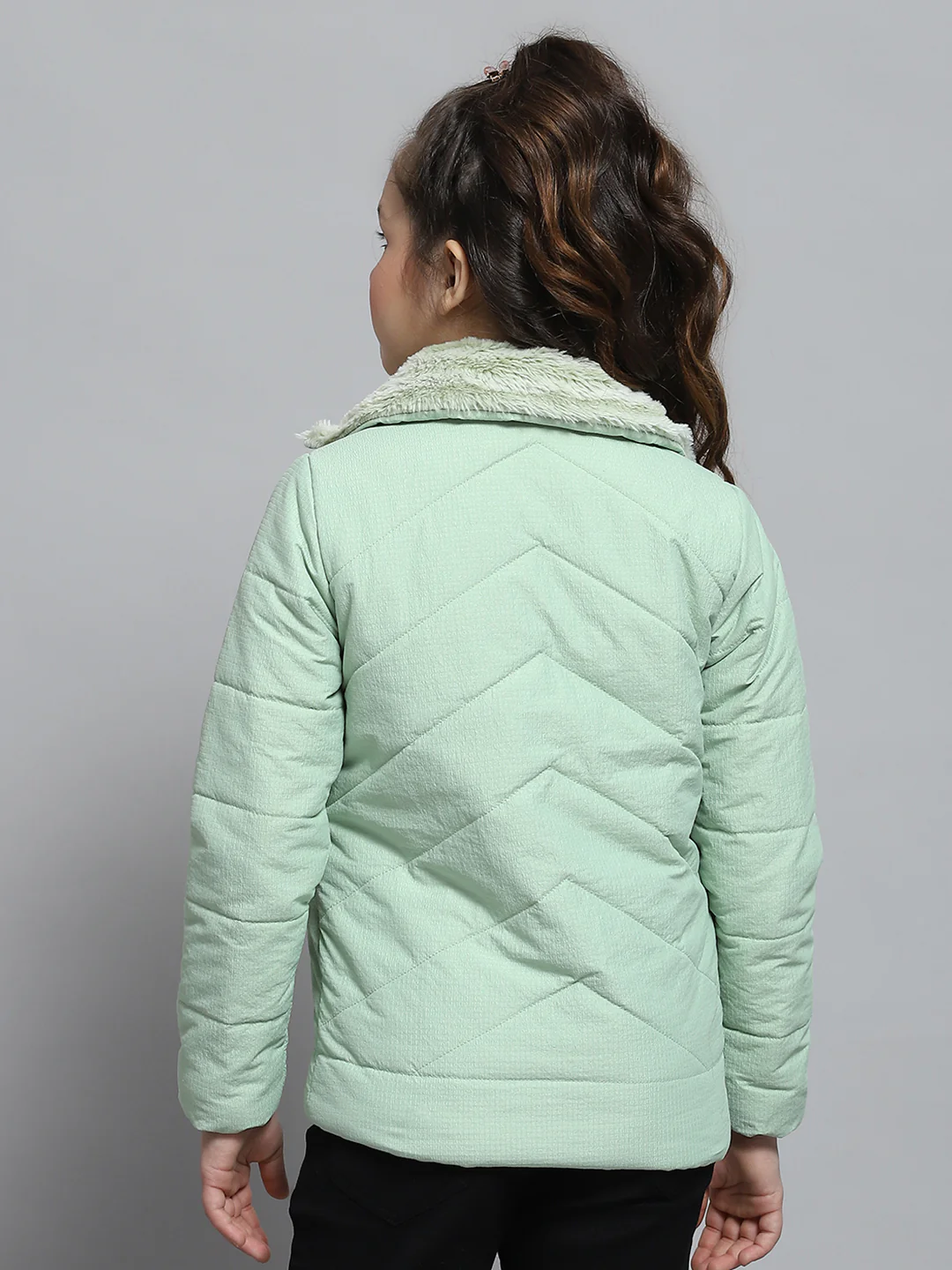 Girls Green Self Design Collar Full Sleeve Jacket - Image 5