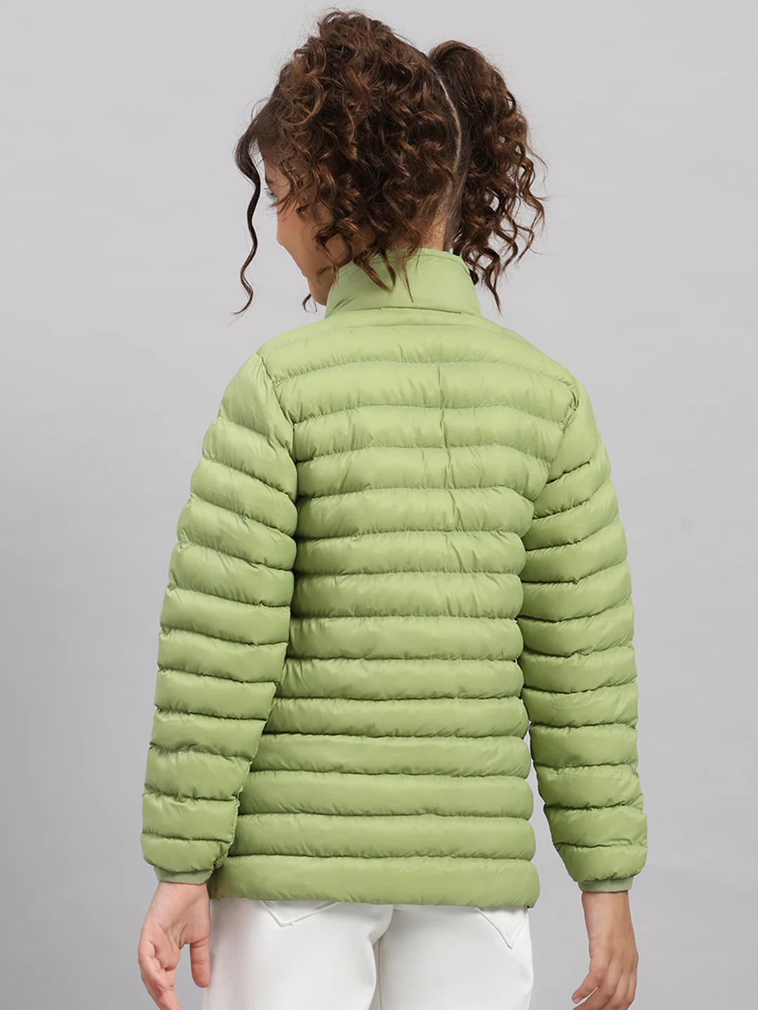 Girls Green Solid Collar Full Sleeve Jacket - Image 5