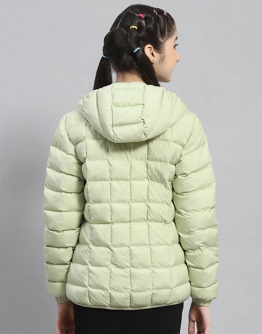 Girls Green Solid Hooded Full Sleeve Girls Jacket - Image 5