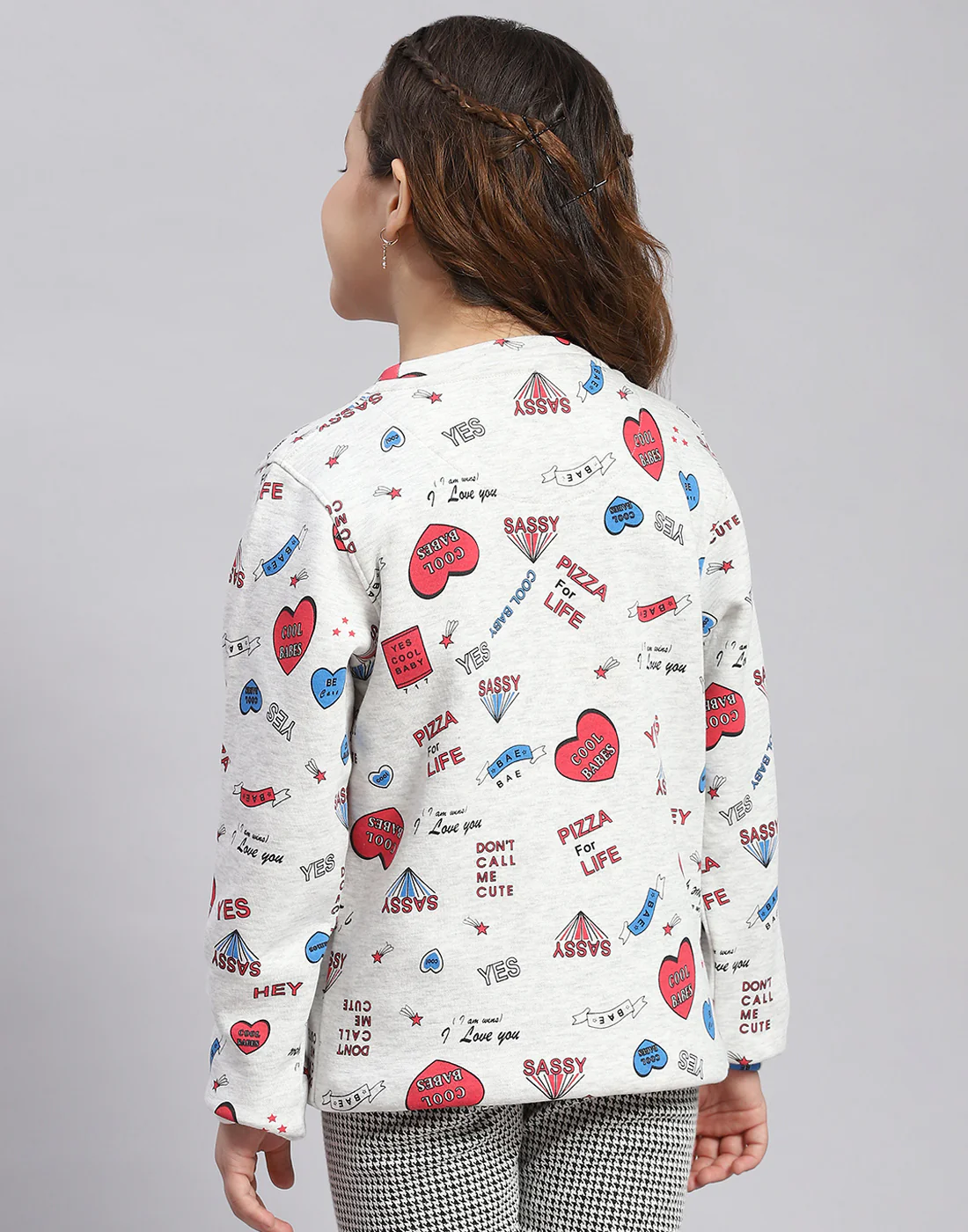 Girls Grey Printed Round Neck Full Sleeve Sweatshirt - Image 5