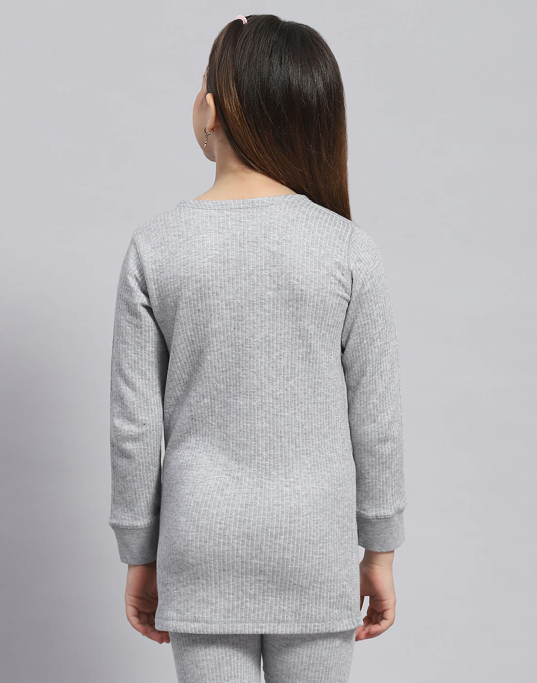 Girls Grey Solid Round Neck Full Sleeve Thermal Vest - Image 5