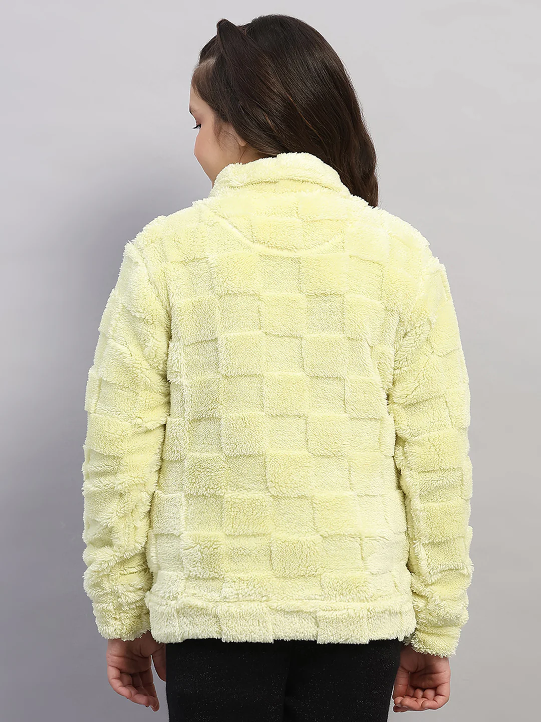 Girls Lime Green Self Design Collar Full Sleeve Sweatshirt - Image 5