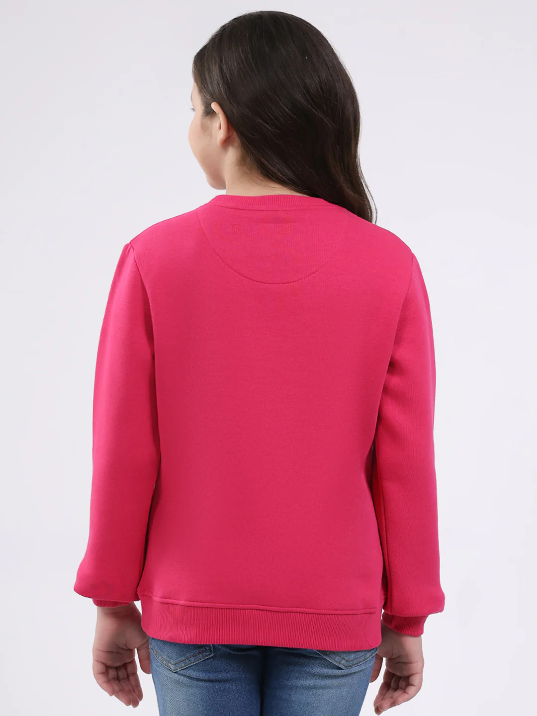 Girls Magenta Printed Round Neck Full Sleeve Sweatshirt - Image 5