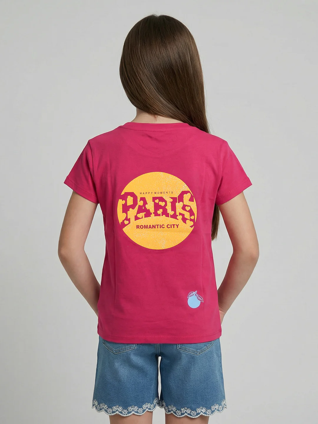 Girls Magenta Printed Round Neck Half Sleeve Top - Image 4