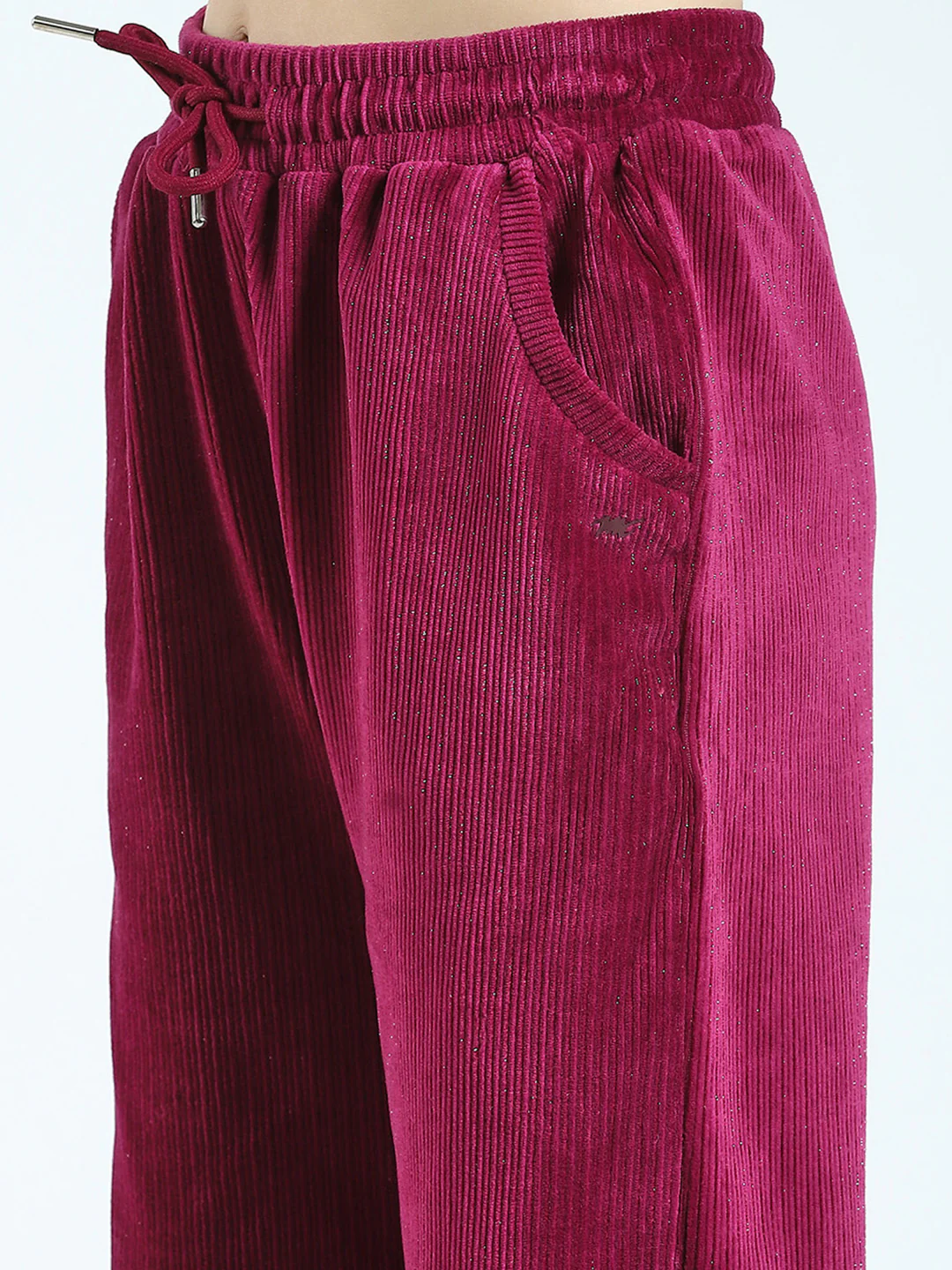 Girls Maroon Self Design Round Neck Full Sleeve Cords Set - Image 8