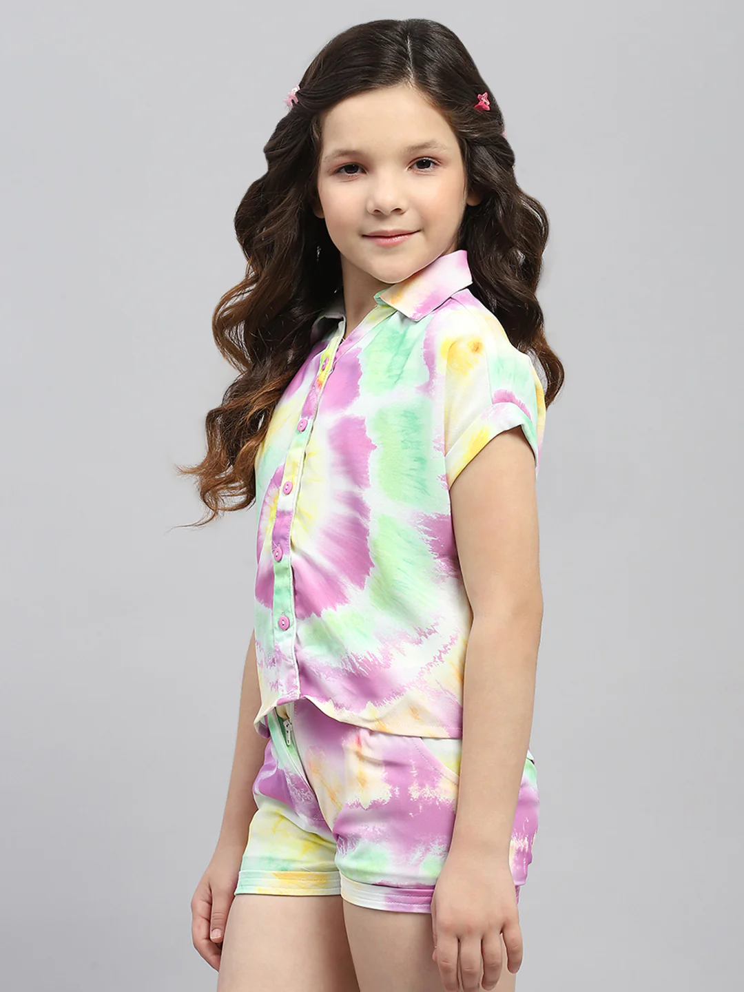 Girls Multicolor Printed Collar Half Sleeve Cords Set - Image 3