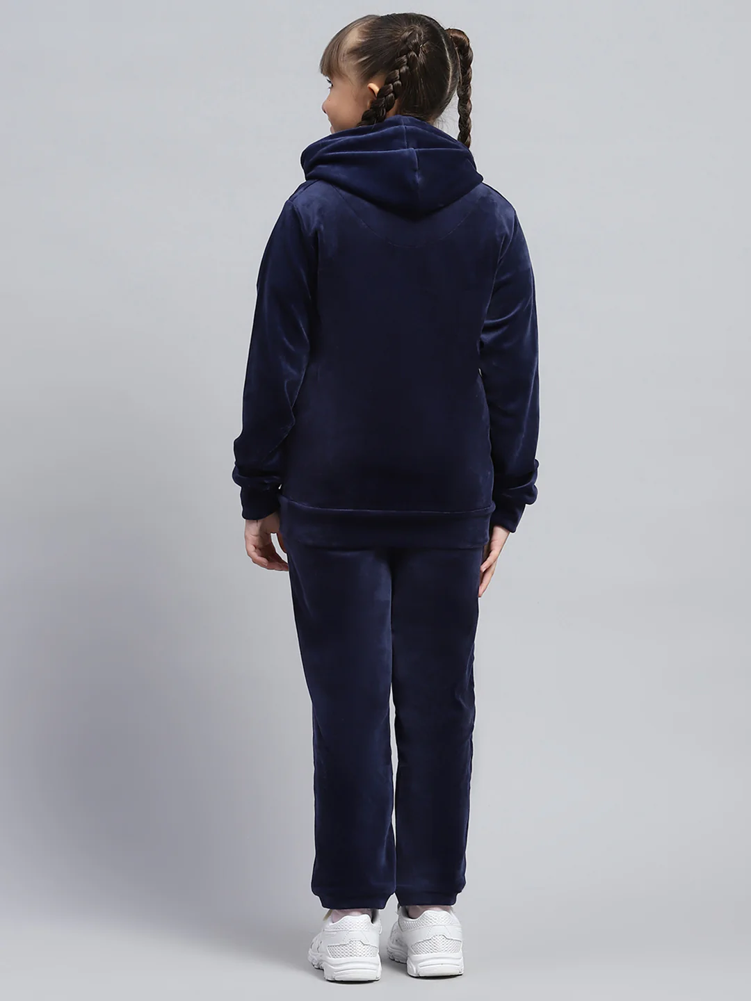 Girls Navy Blue Solid Hooded Full Sleeve Tracksuit - Image 5
