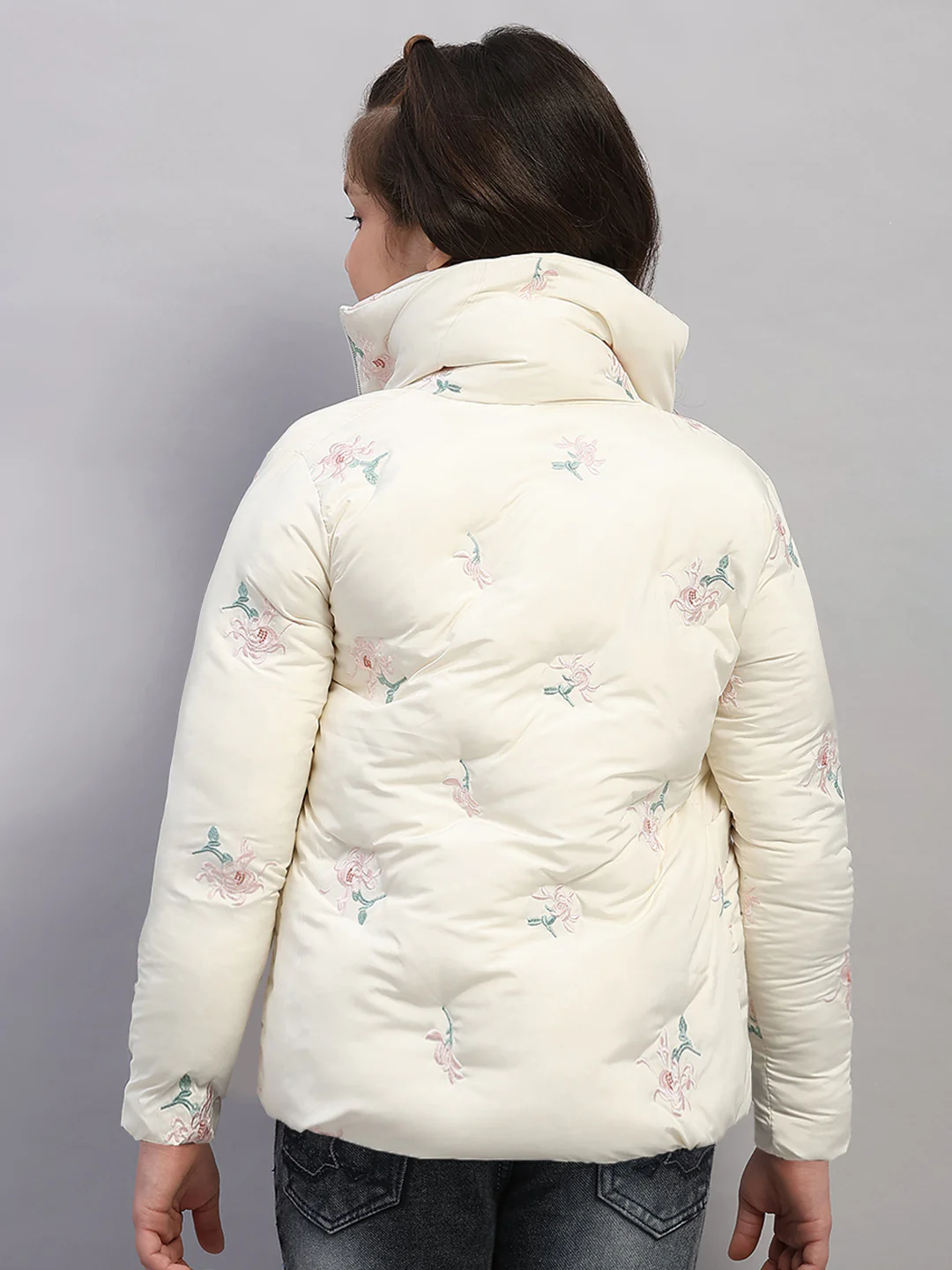 Girls Off White Embroidered Collar Full Sleeve Jacket - Image 5