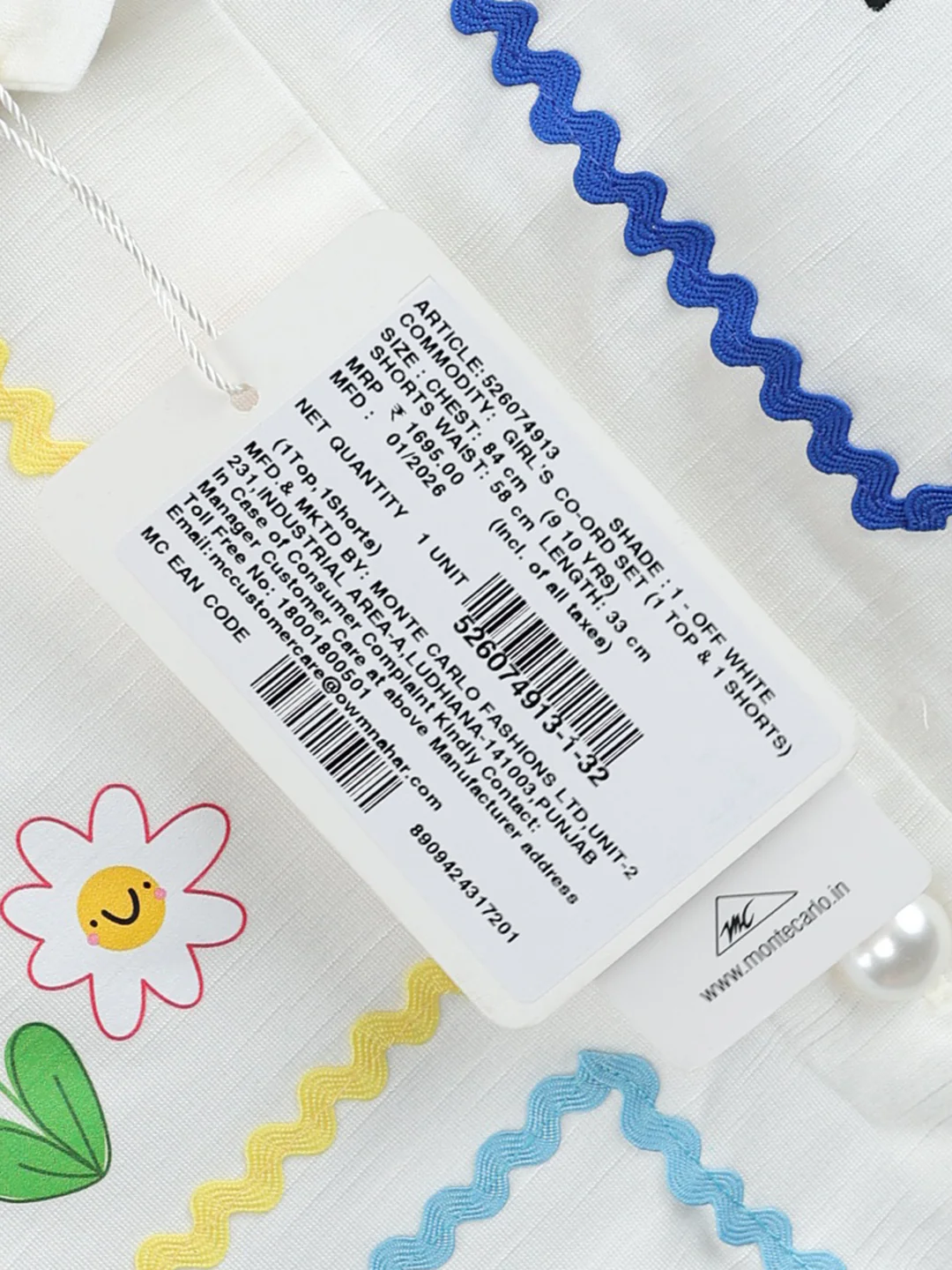 Girls Off White Embroidered Round Neck Half Sleeve Cords Set - Image 6