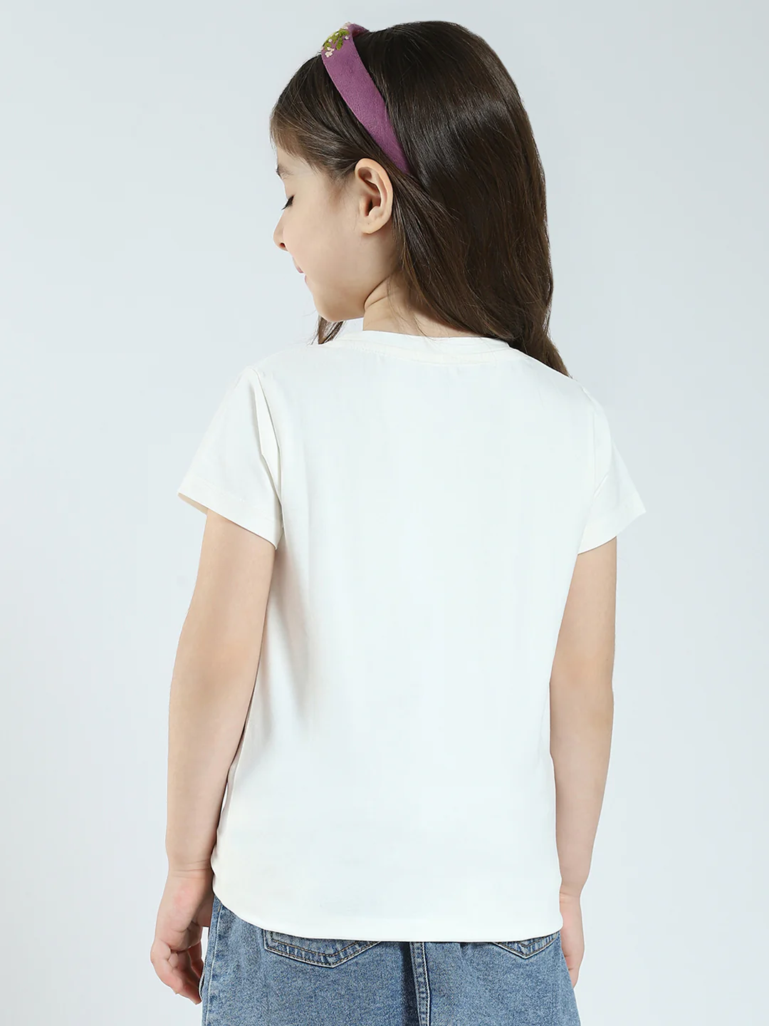 Girls Off White & Pink Printed Round Neck Half Sleeve Top 2Pc Set - Image 6