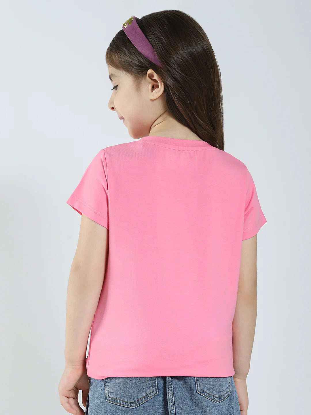 Girls Off White & Pink Printed Round Neck Half Sleeve Top 2Pc Set - Image 9