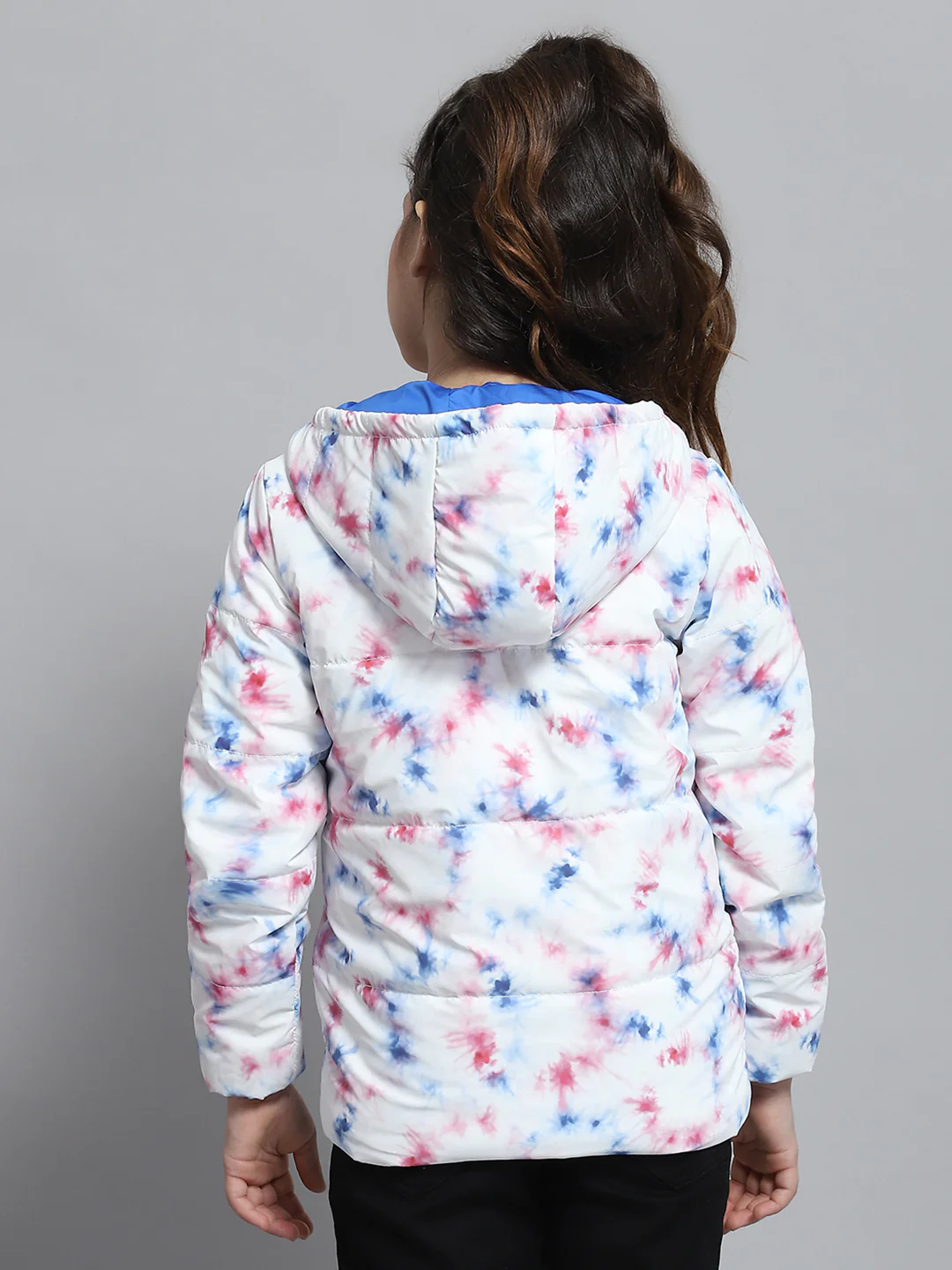 Girls Off White Printed Hooded Full Sleeve Jacket - Image 5