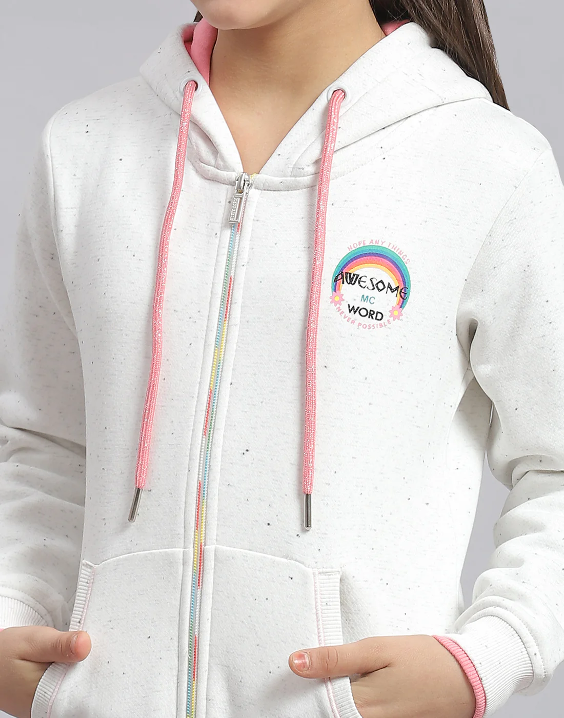 Girls Off White Printed Hooded Full Sleeve Sweatshirt - Image 7