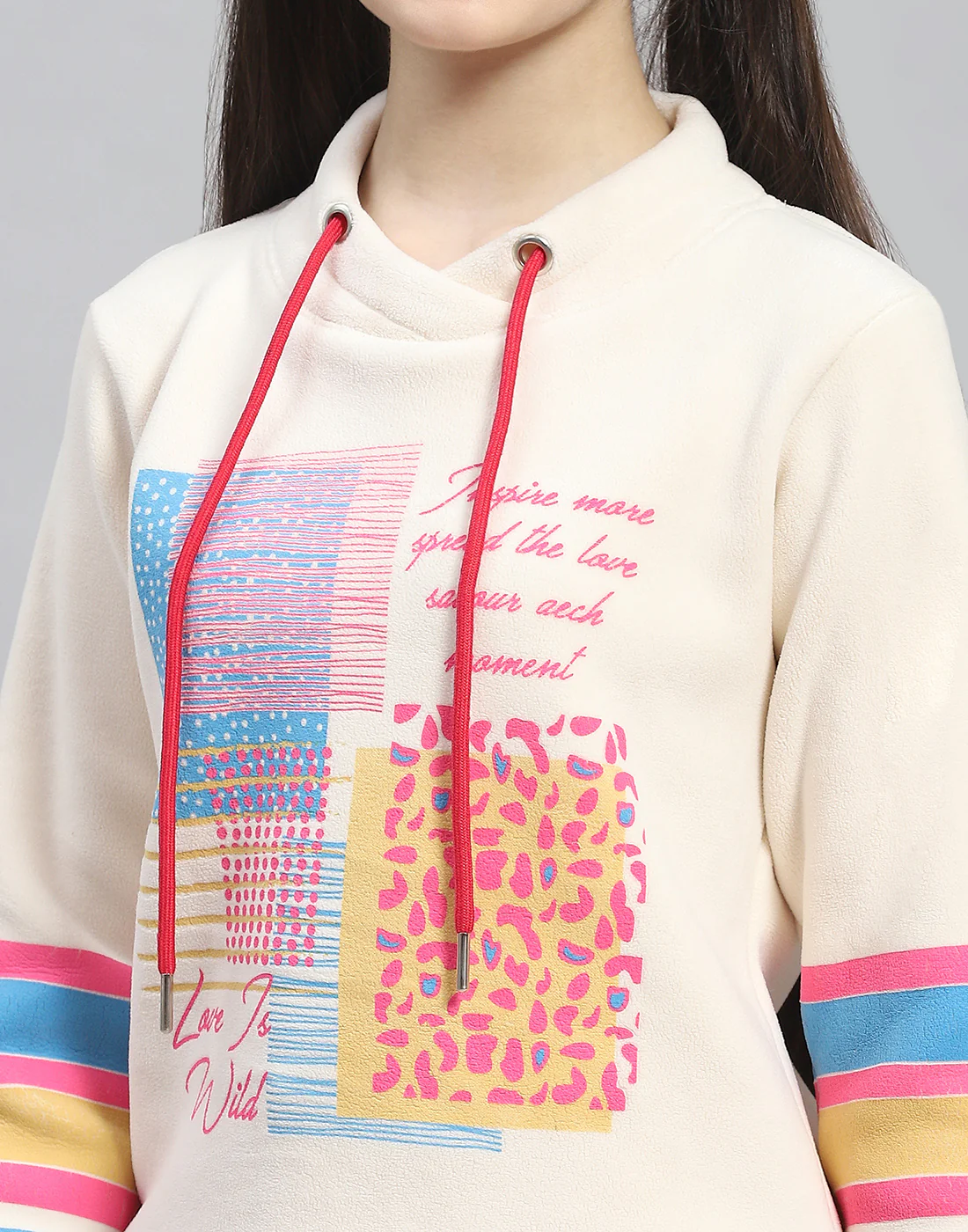 Girls Off White Printed Round Neck Full Sleeve Sweatshirt - Image 7
