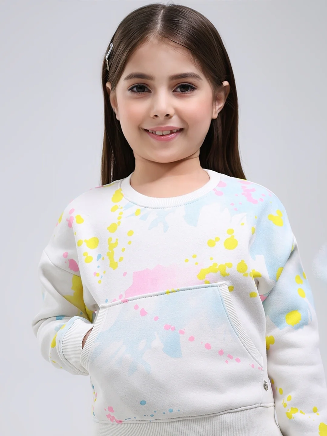Girls Off White Printed Round Neck Full Sleeve Tracksuit - Image 6