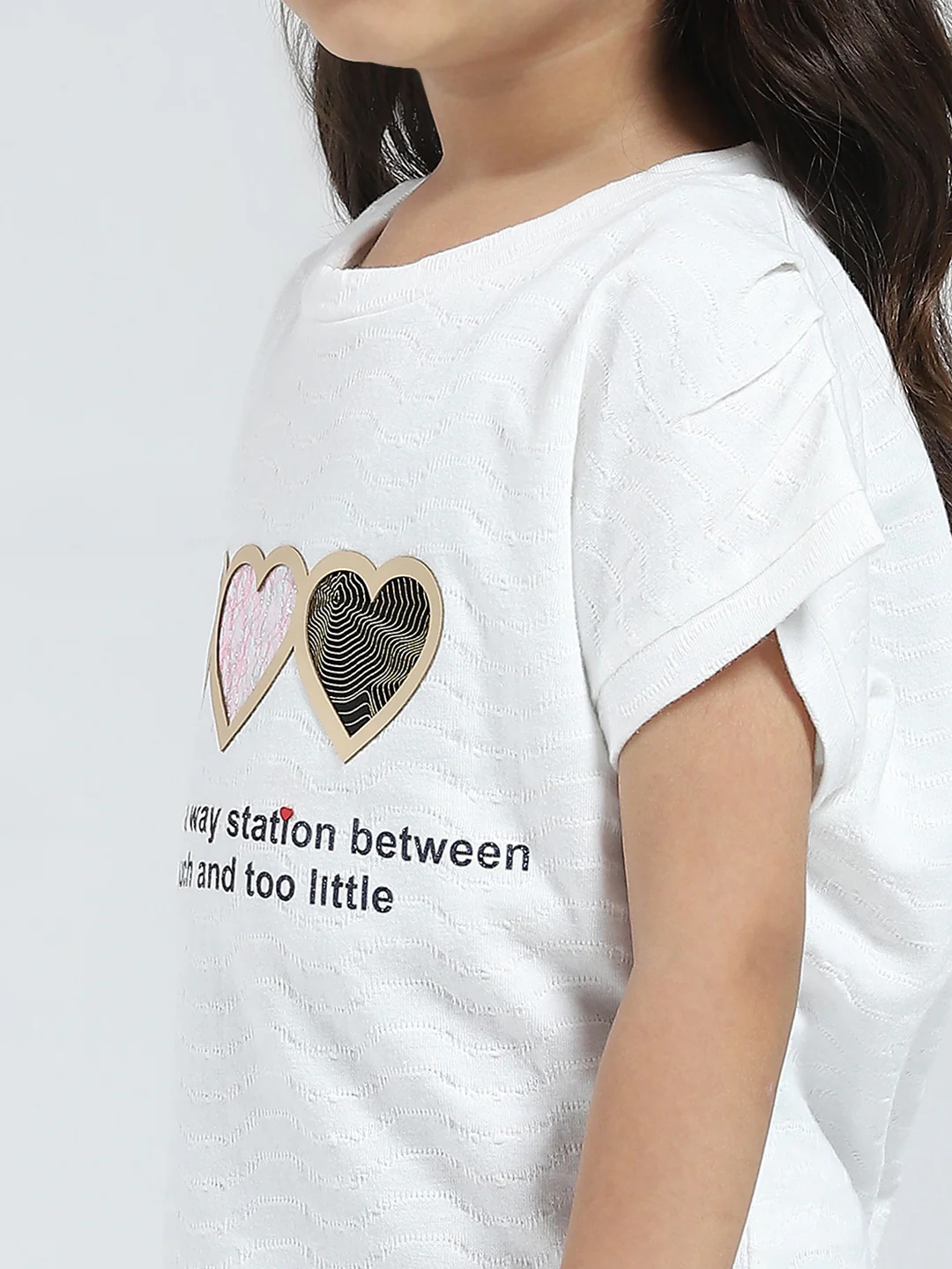 Girls Off White Printed Round Neck Half Sleeve Top - Image 6