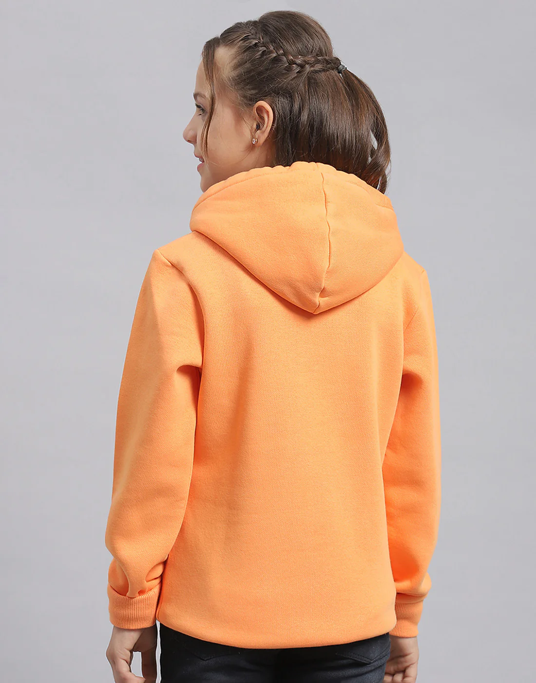 Girls Orange Embroidered Hooded Full Sleeve Sweatshirt - Image 6