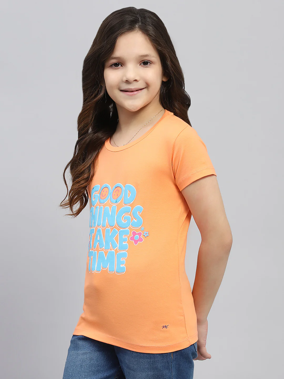 Girls Orange & Pink Printed Round Neck Half Sleeve Top 2Pc Set - Image 8