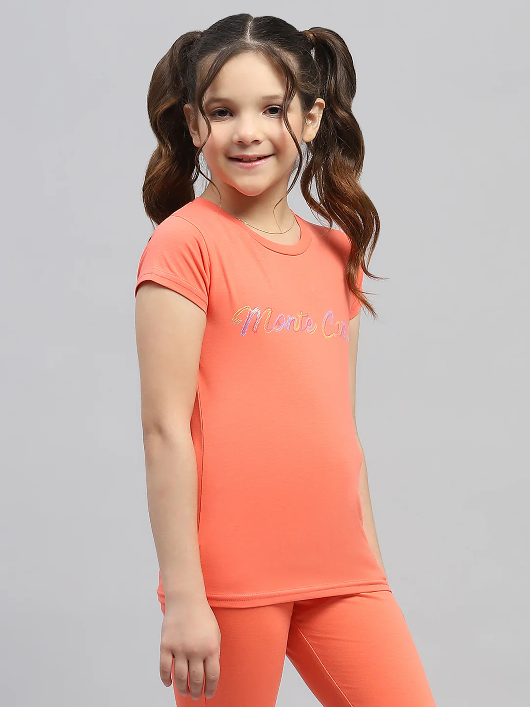 Girls Orange Printed Round Neck Half Sleeve Top - Image 4