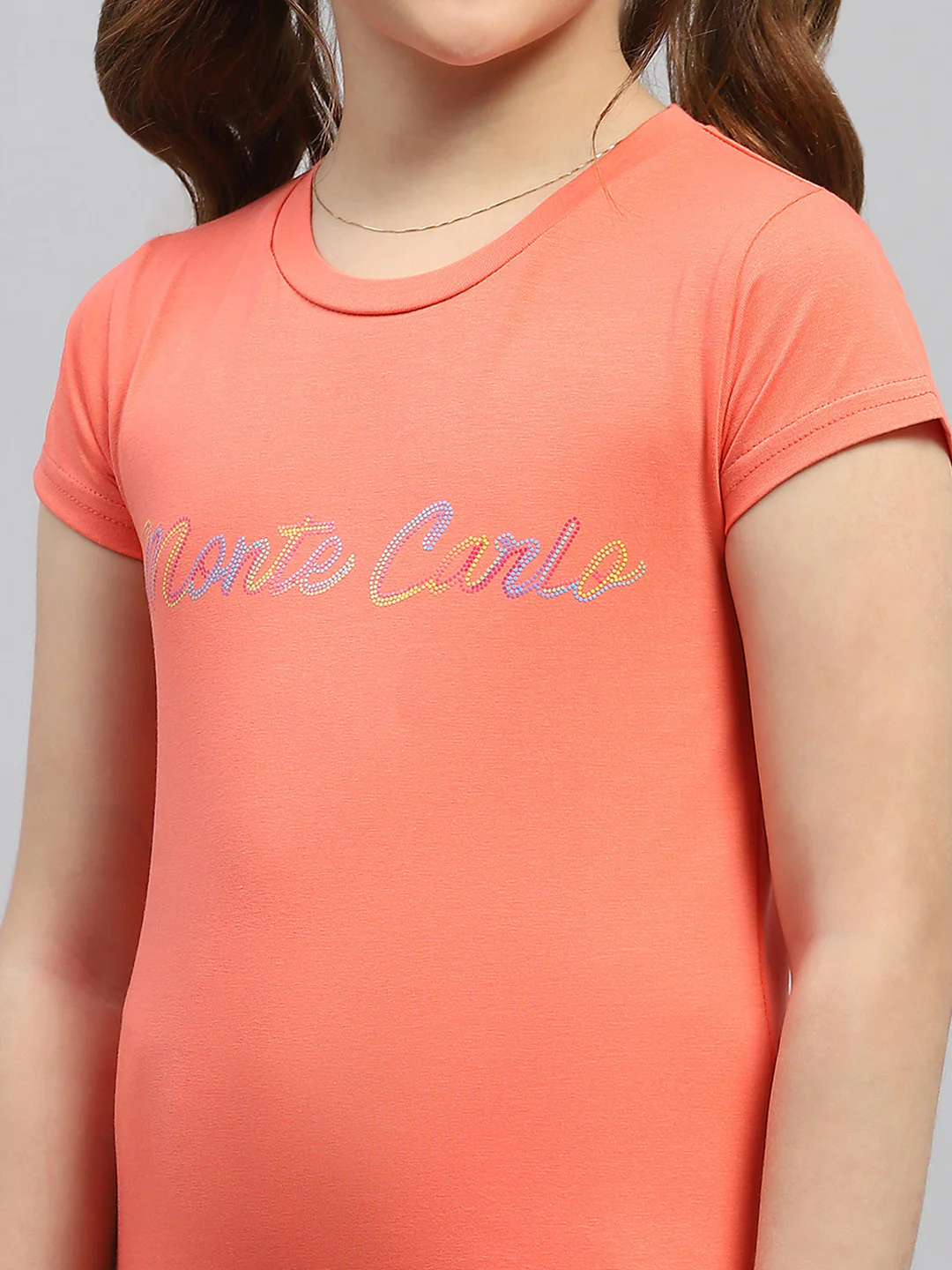 Girls Orange Printed Round Neck Half Sleeve Top - Image 6