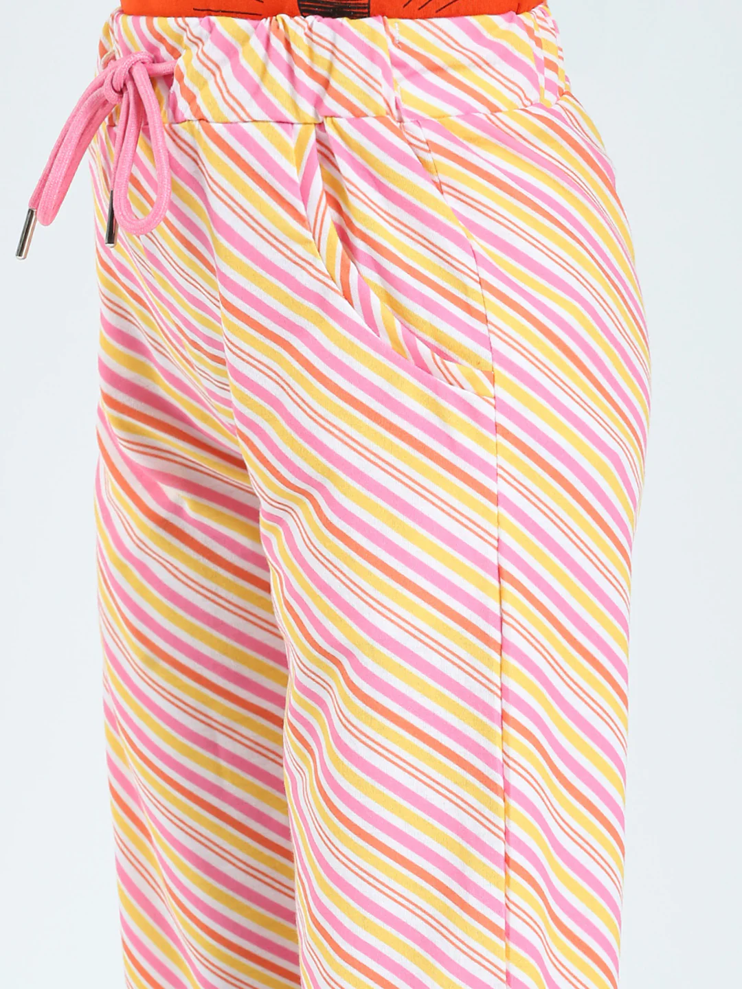 Girls Orange Printed Round Neck Half Sleeve Lower Set - Image 8