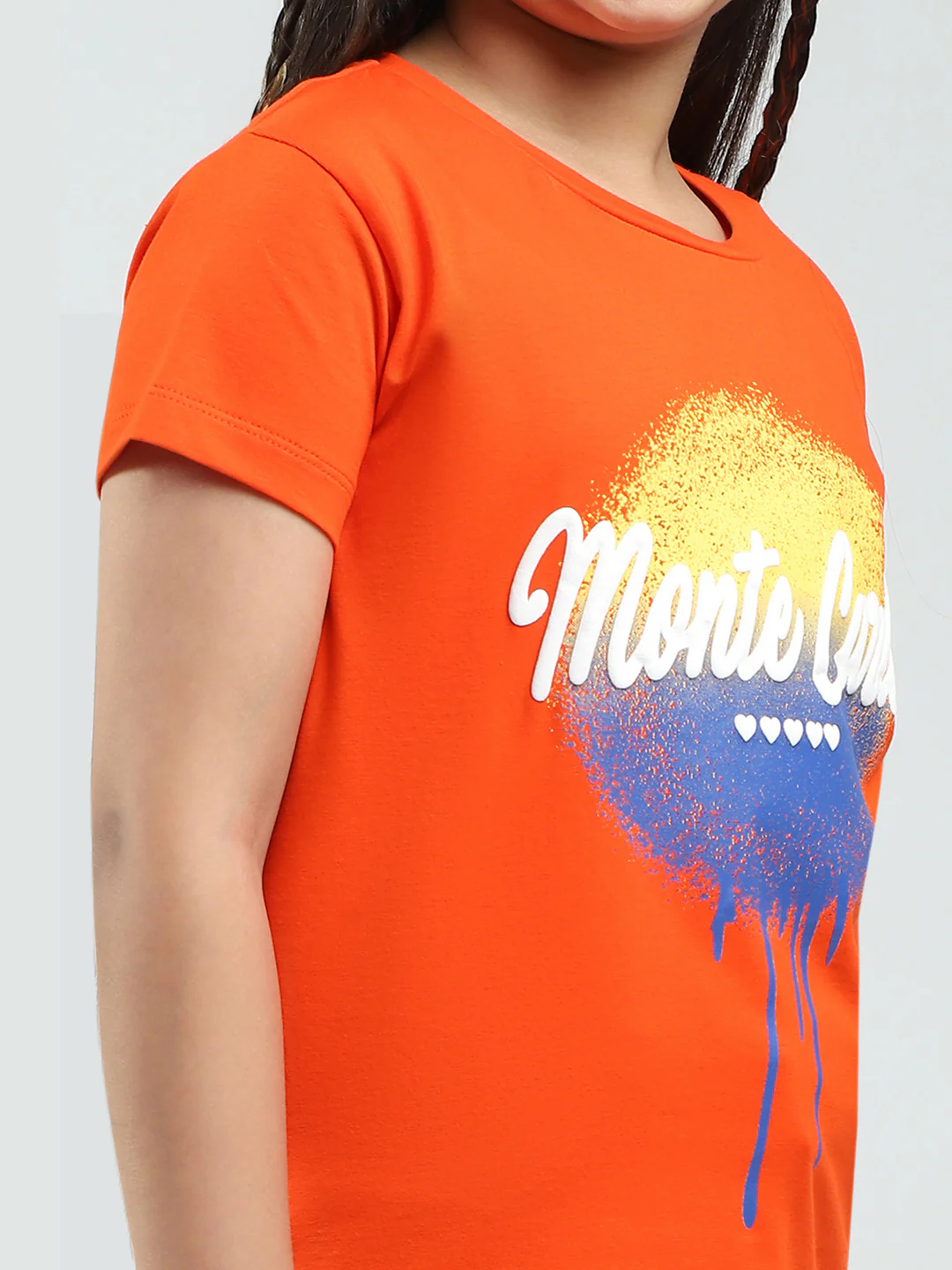 Girls Orange Printed Round Neck Half Sleeve Top - Image 6