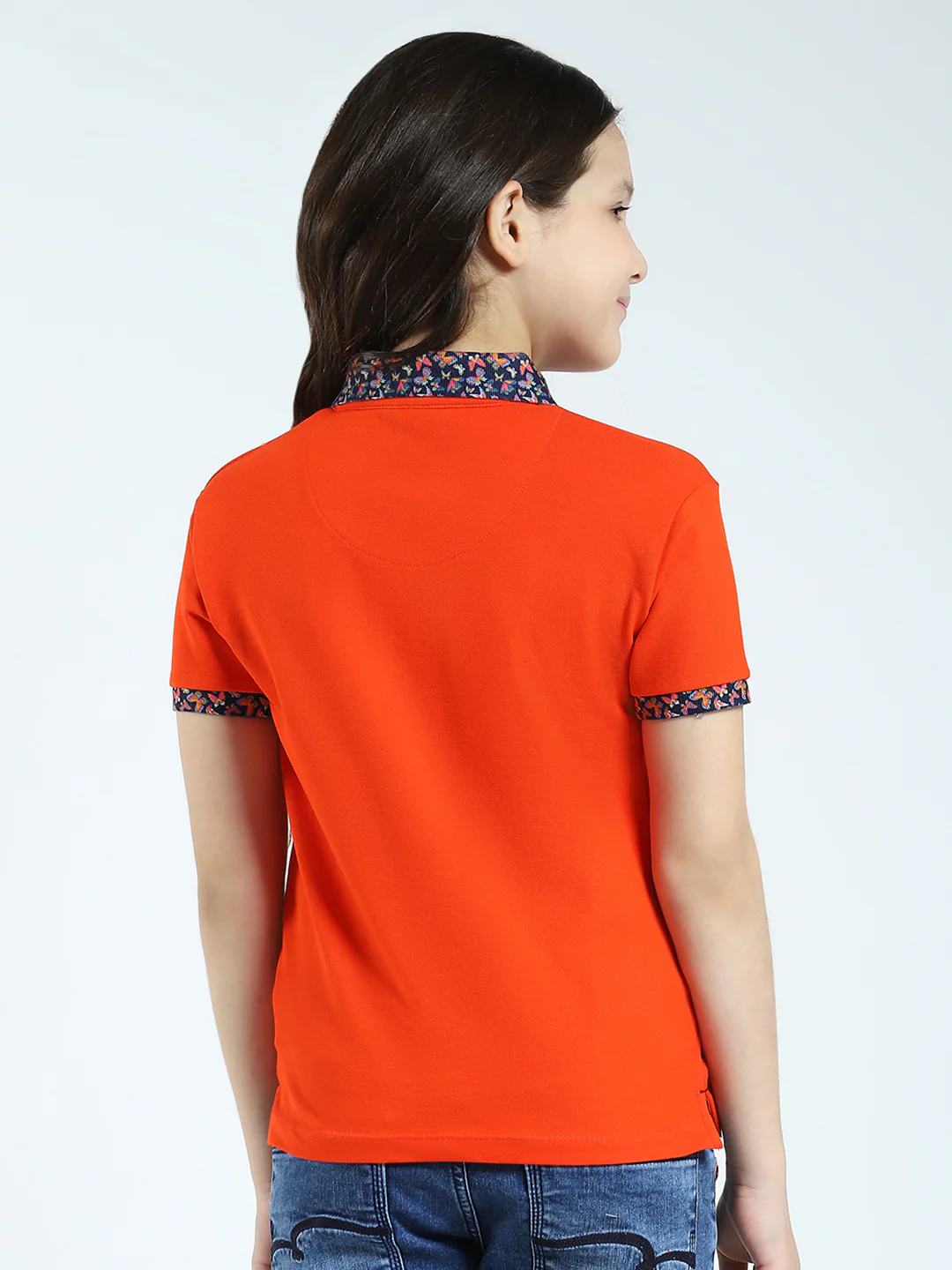 Girls Orange Solid Collar Half Sleeve T-Shirt - Image 5
