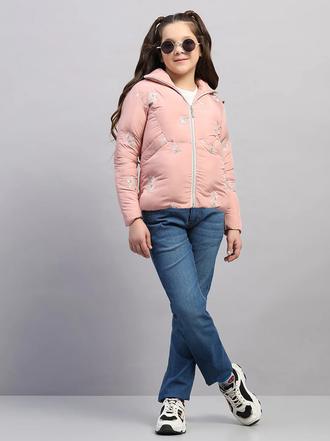 Girls Peach Embroidered Collar Full Sleeve Jacket - Image 2