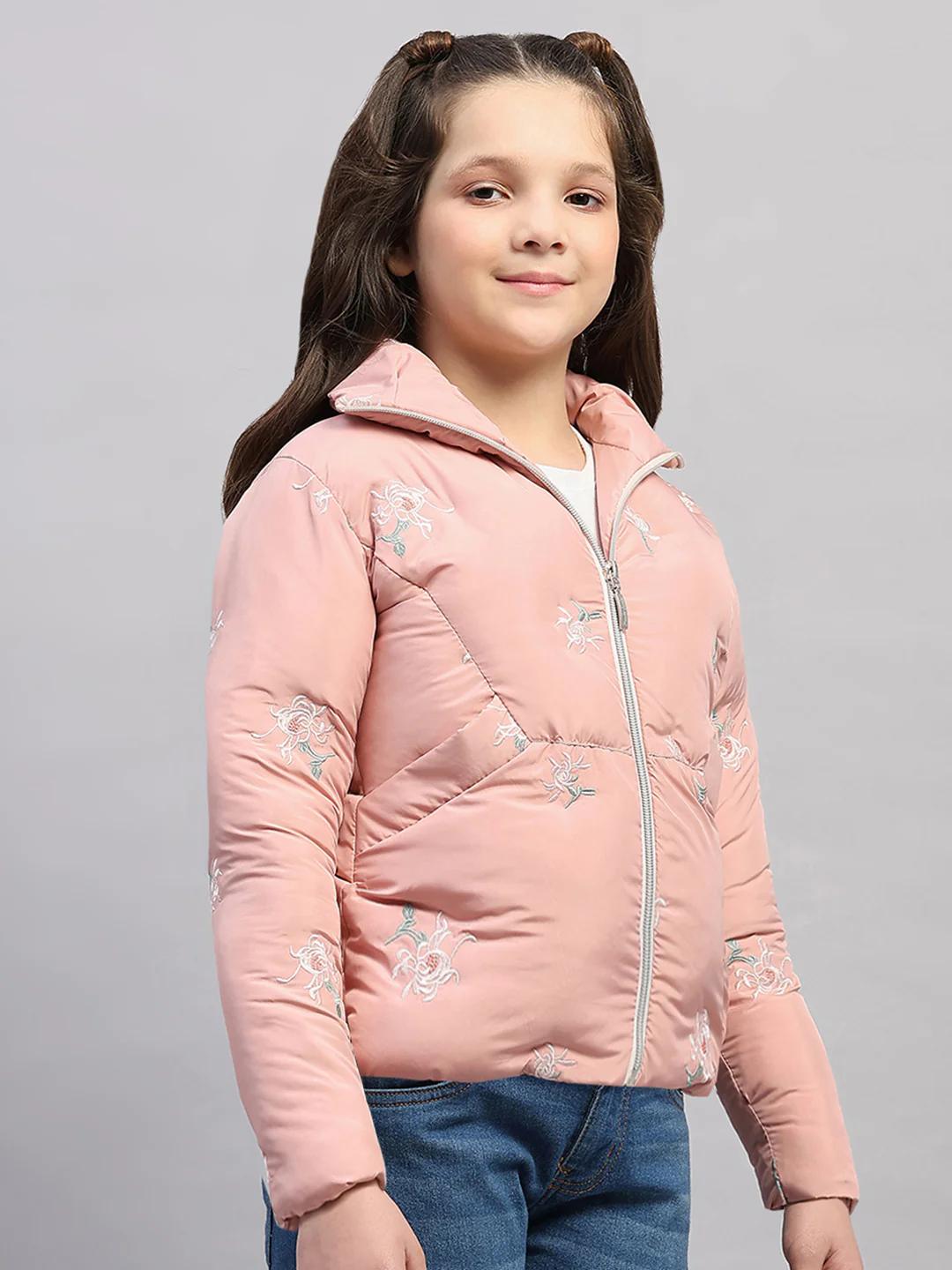 Girls Peach Embroidered Collar Full Sleeve Jacket - Image 4