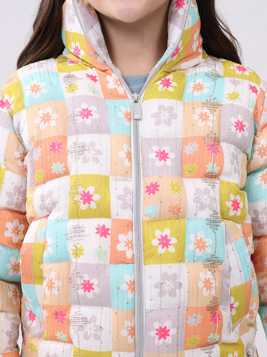 Girls Peach Printed Collar Full Sleeve Jacket - Image 7